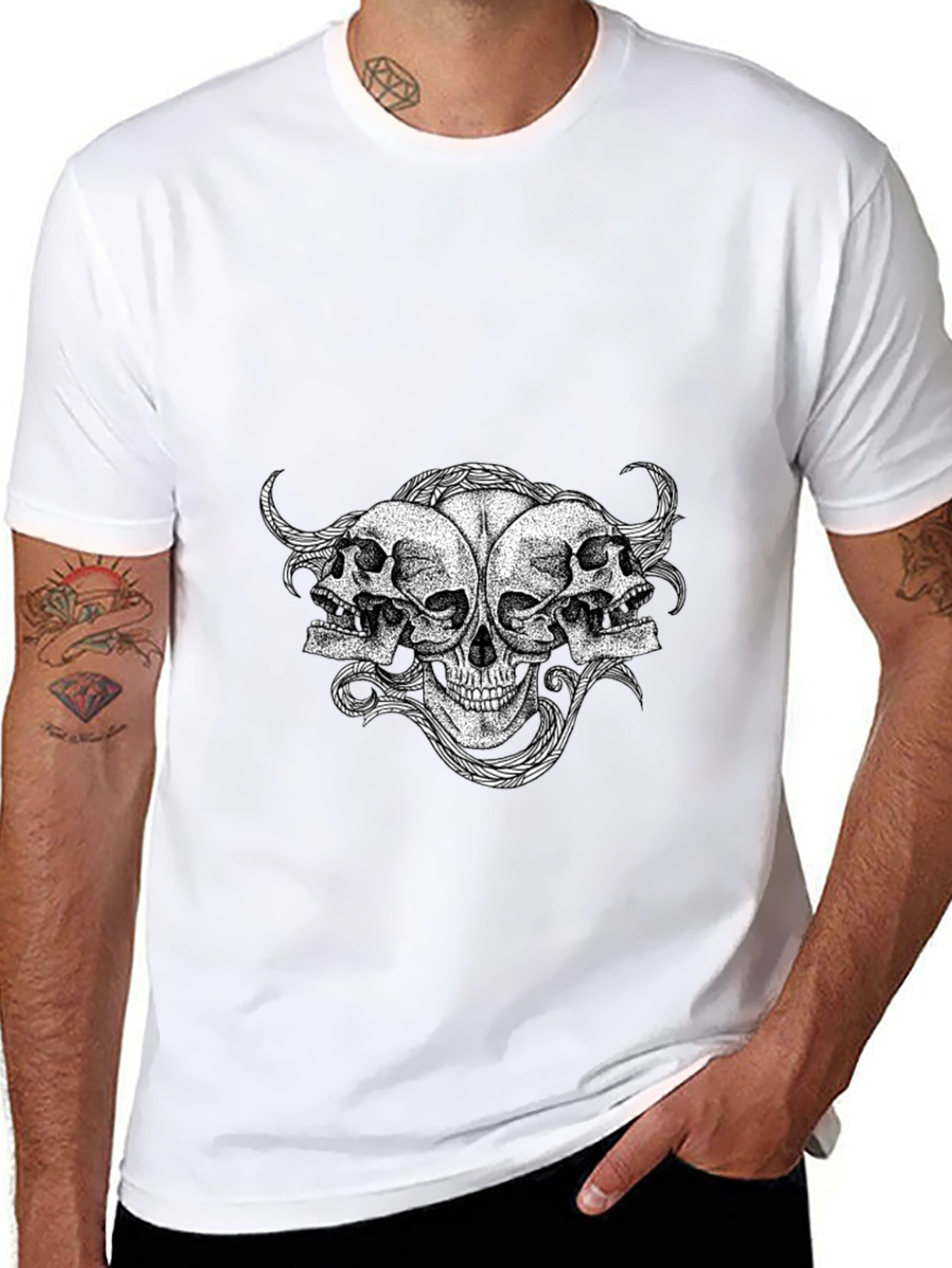 Skull Trio Graphic Tee - Mens Black T-Shirt