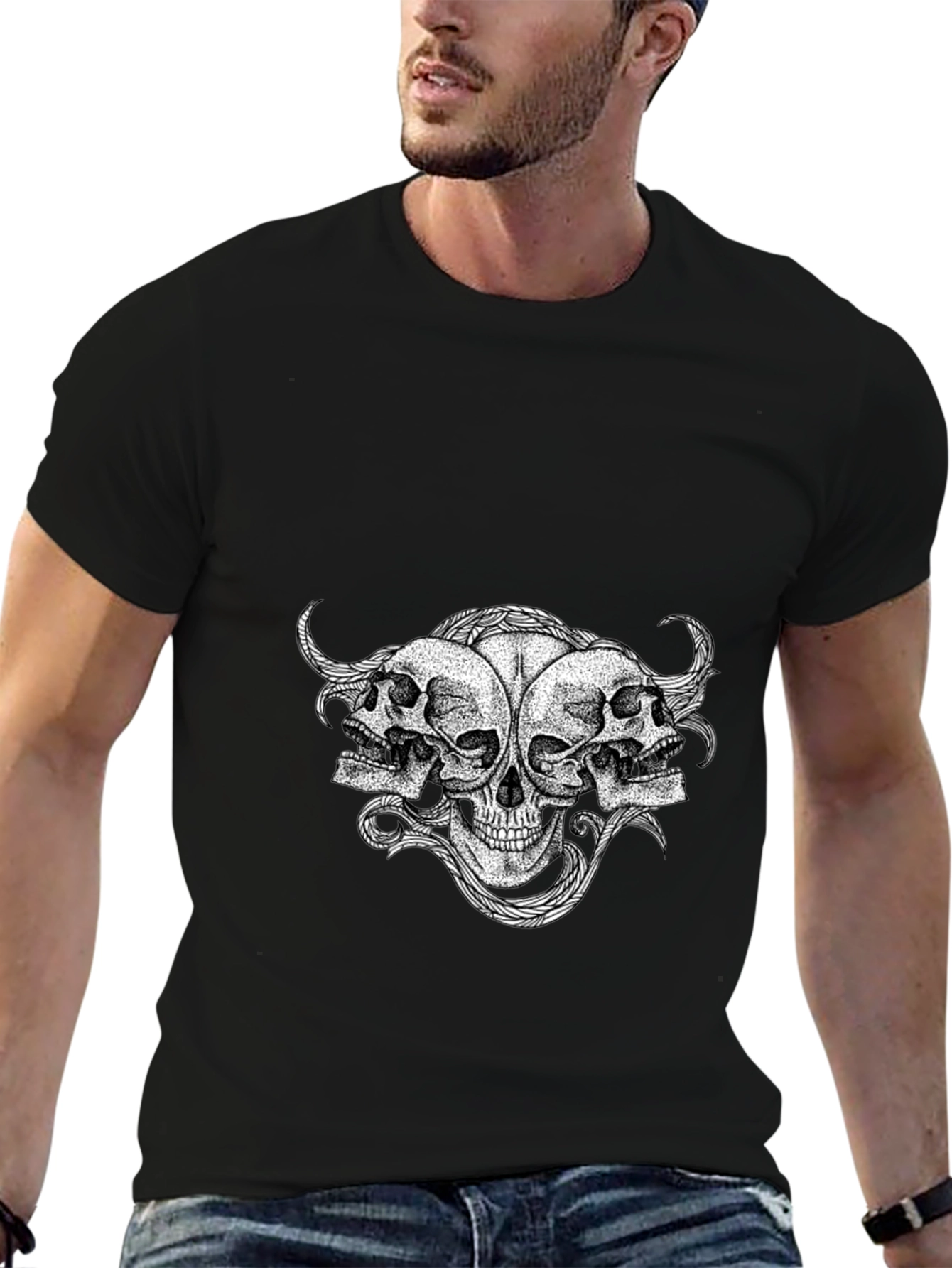 Skull Trio Graphic Tee - Mens Black T-Shirt