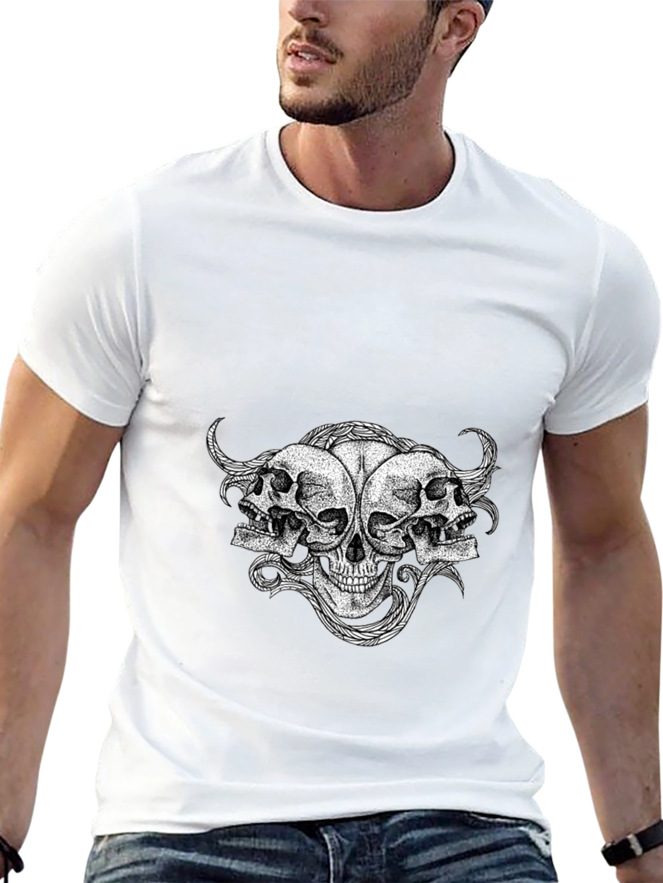 Skull Trio Graphic Tee - Mens Black T-Shirt