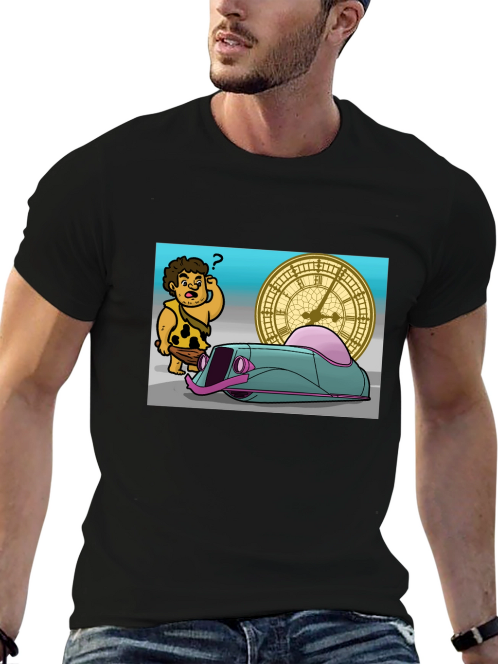 Caveman Time Traveler Graphic T-Shirt