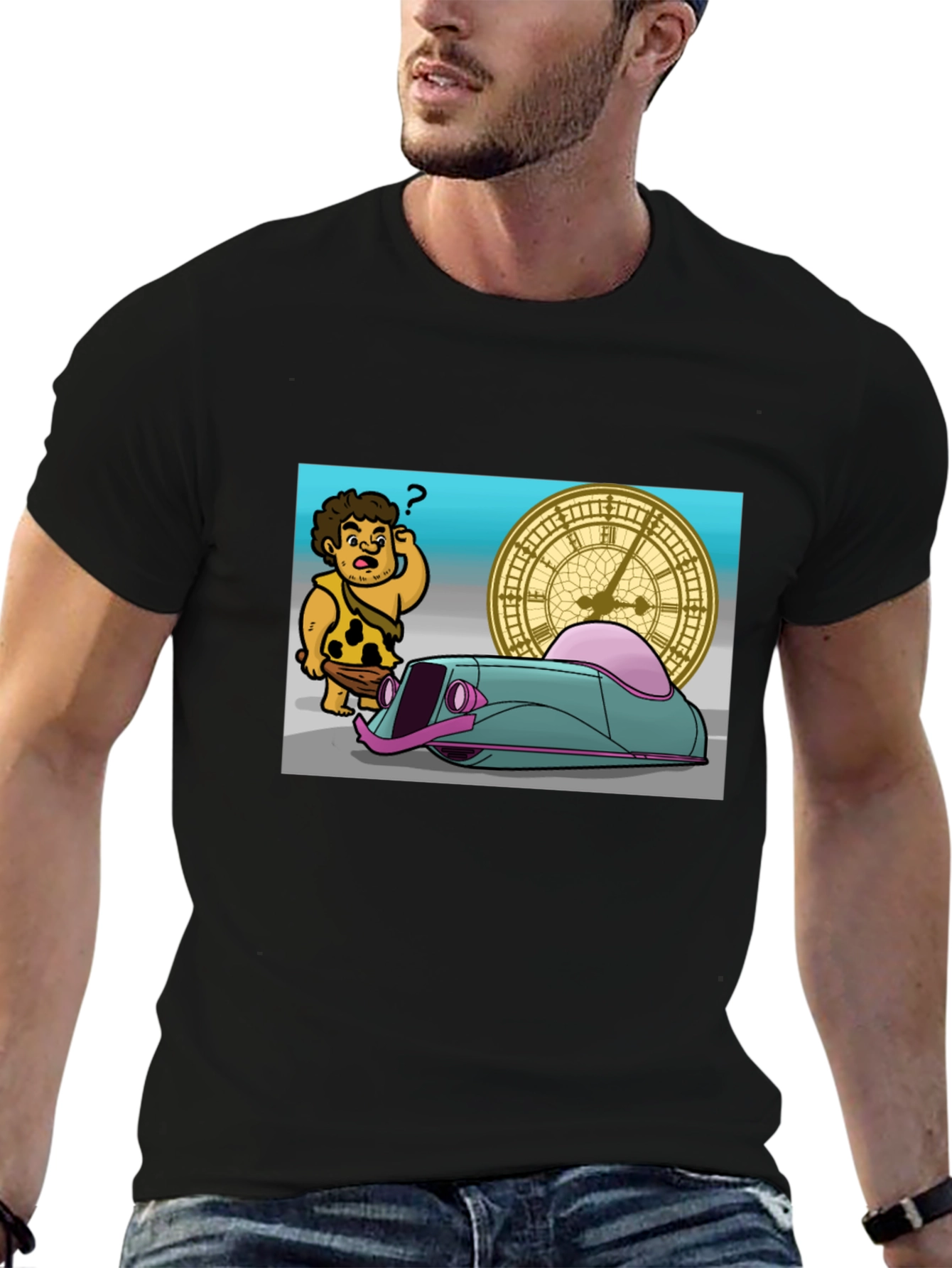Caveman Time Traveler Graphic T-Shirt