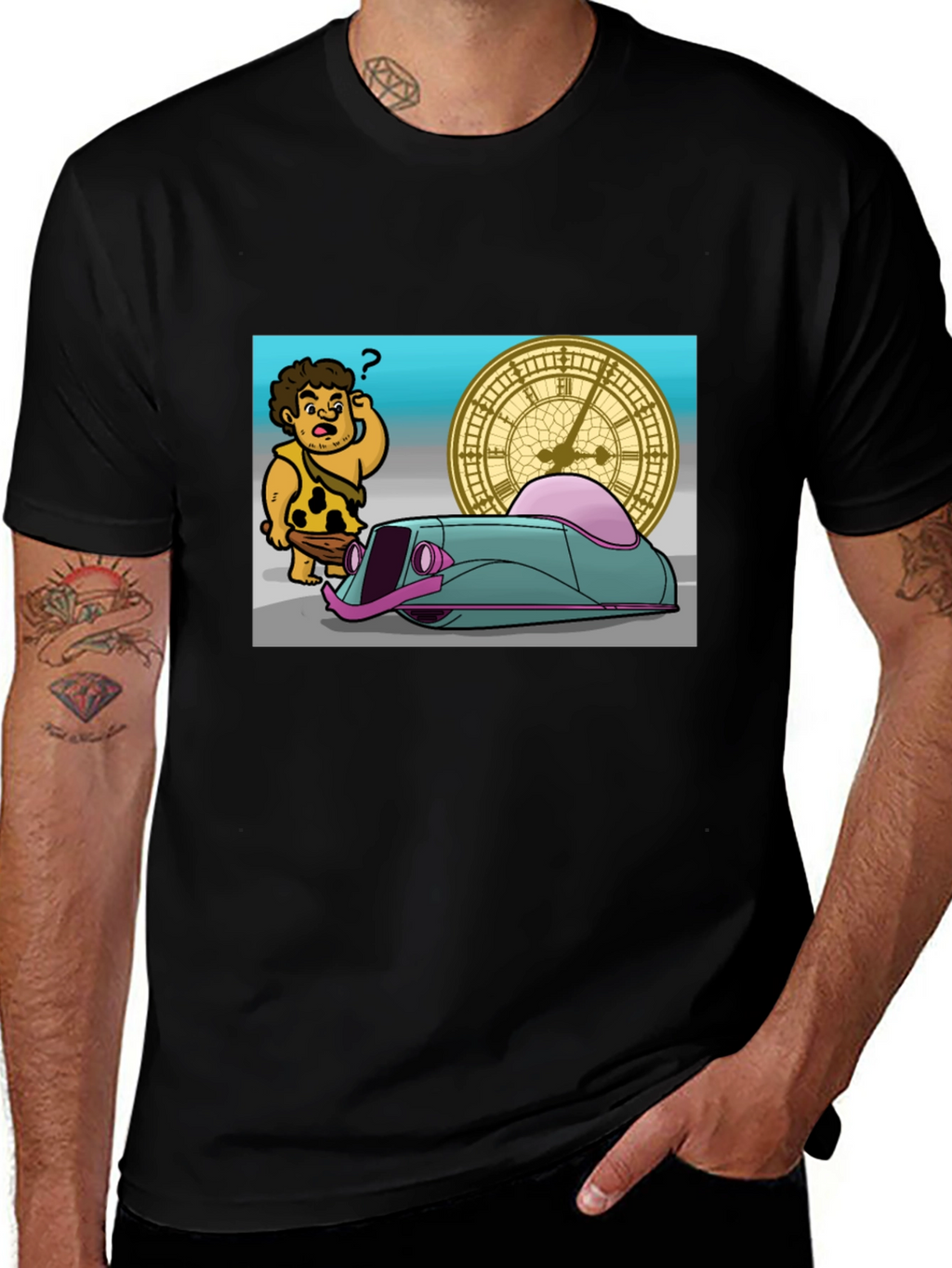 Caveman Time Traveler Graphic T-Shirt