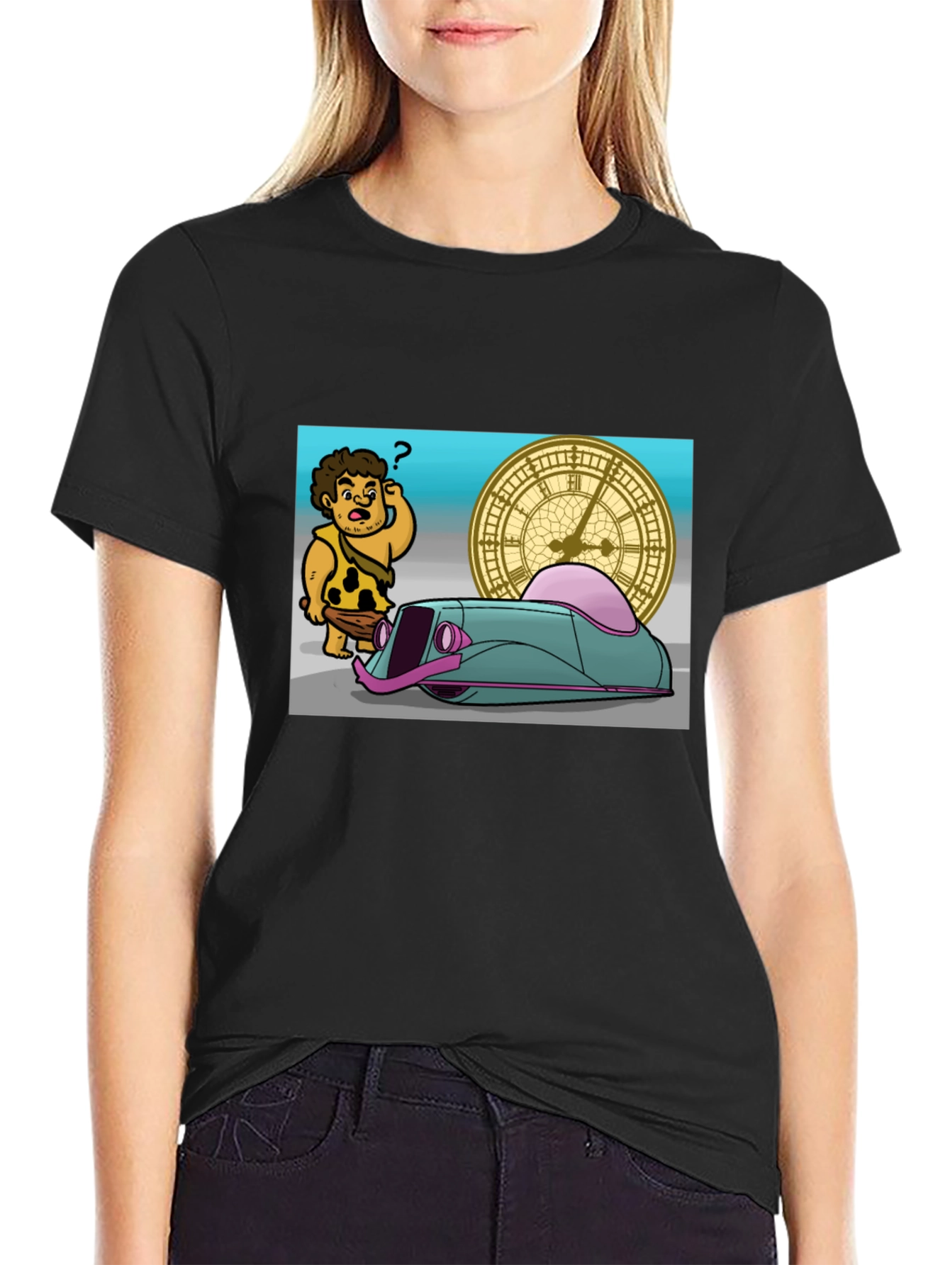 Caveman Time Traveler Graphic T-Shirt
