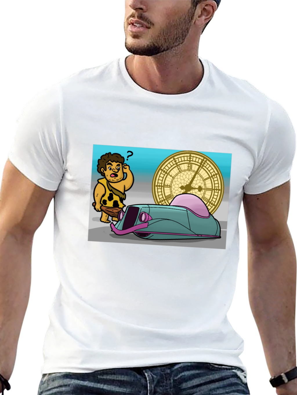 Caveman Time Traveler Graphic T-Shirt