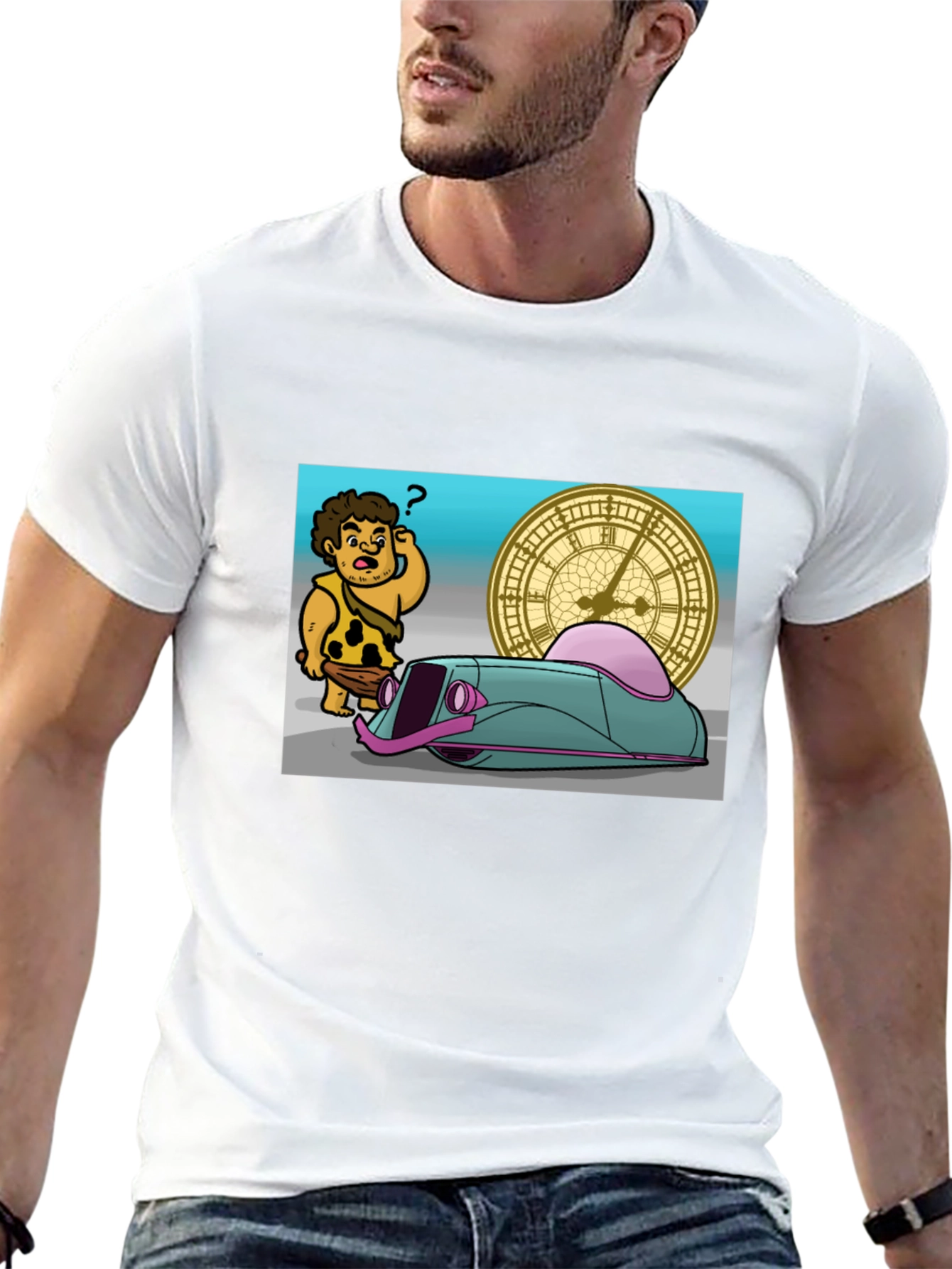 Caveman Time Traveler Graphic T-Shirt