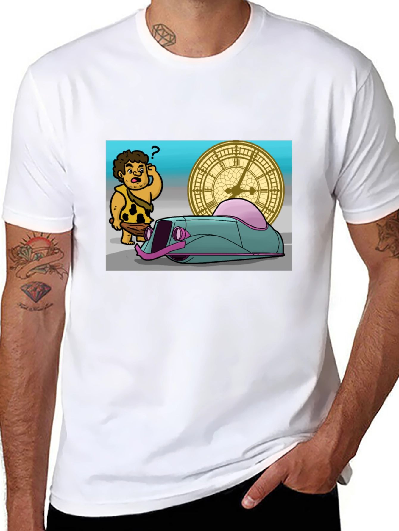 Caveman Time Traveler Graphic T-Shirt