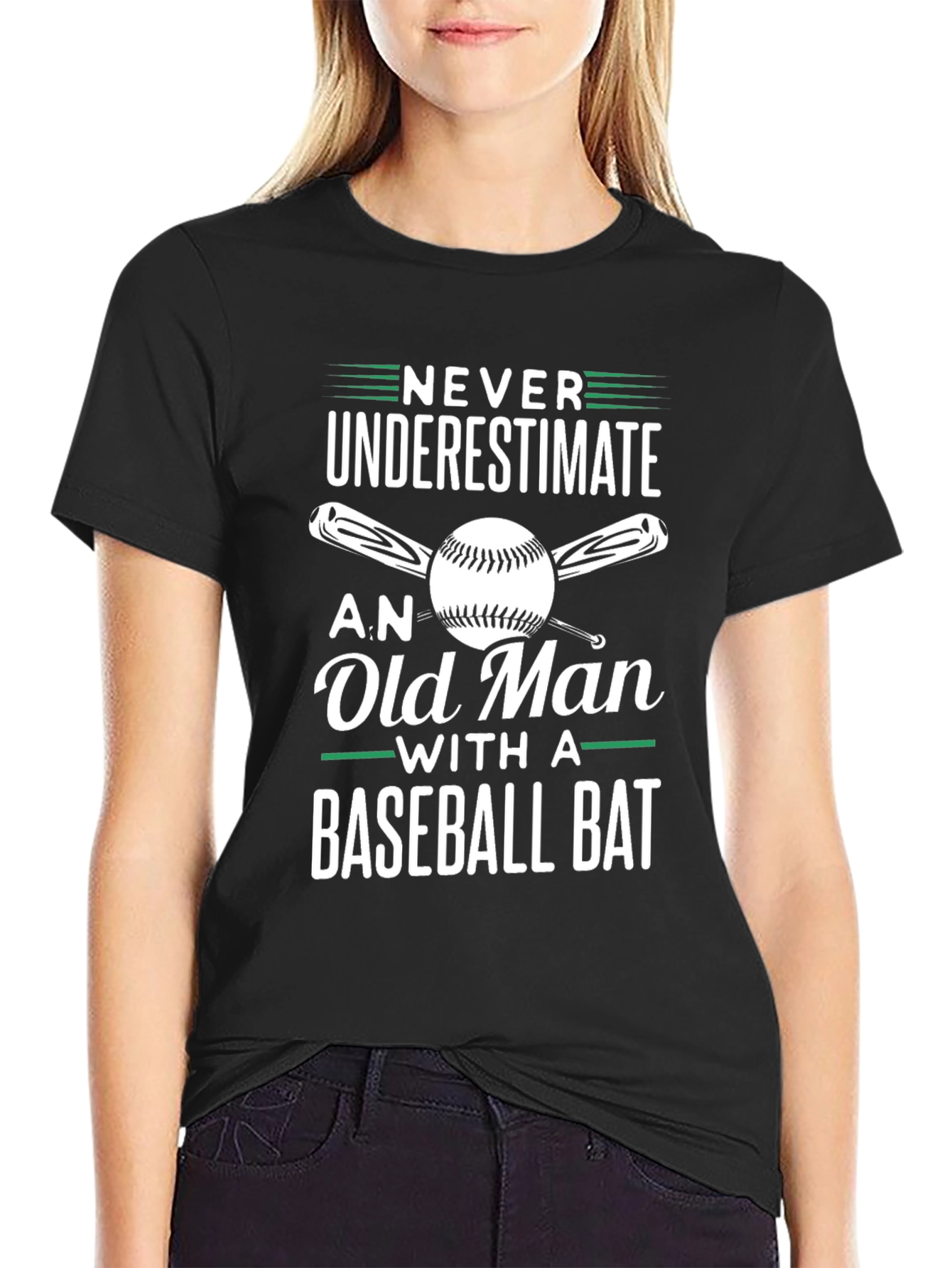 Never Underestimate Old Man Baseball Bat T-Shirt