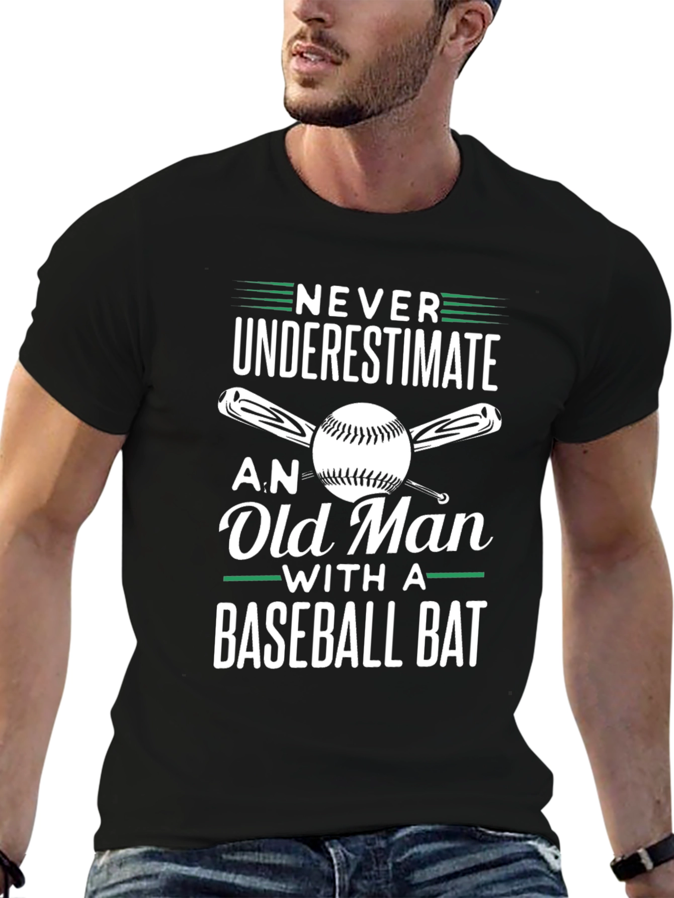 Never Underestimate Old Man Baseball Bat T-Shirt