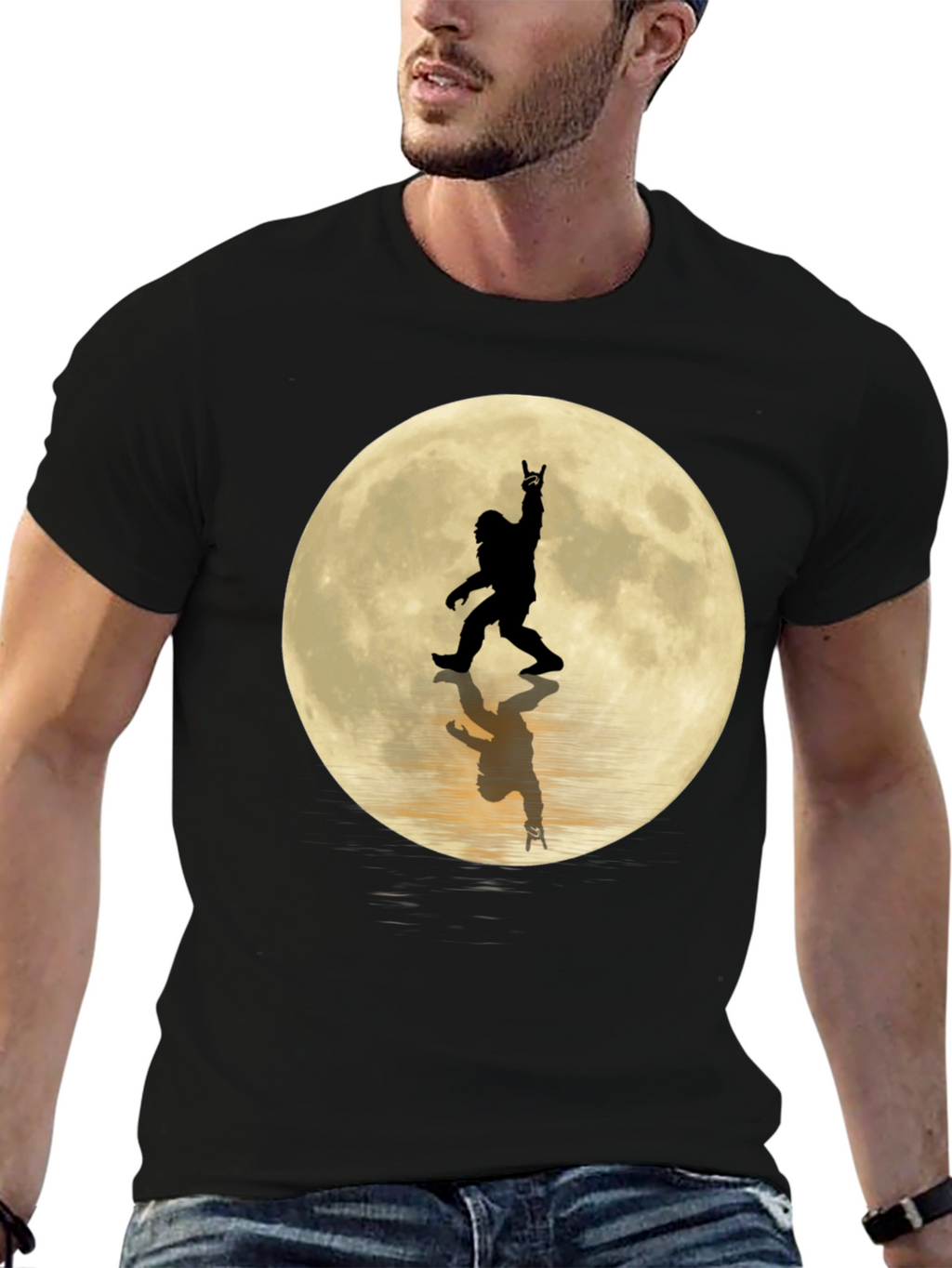 Sasquatch Moon Black T-Shirt