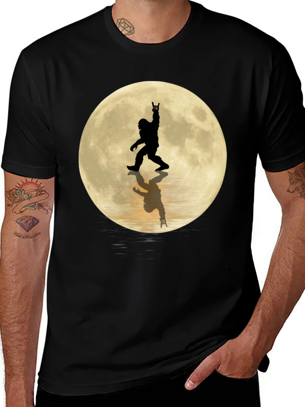 Sasquatch Moon Black T-Shirt