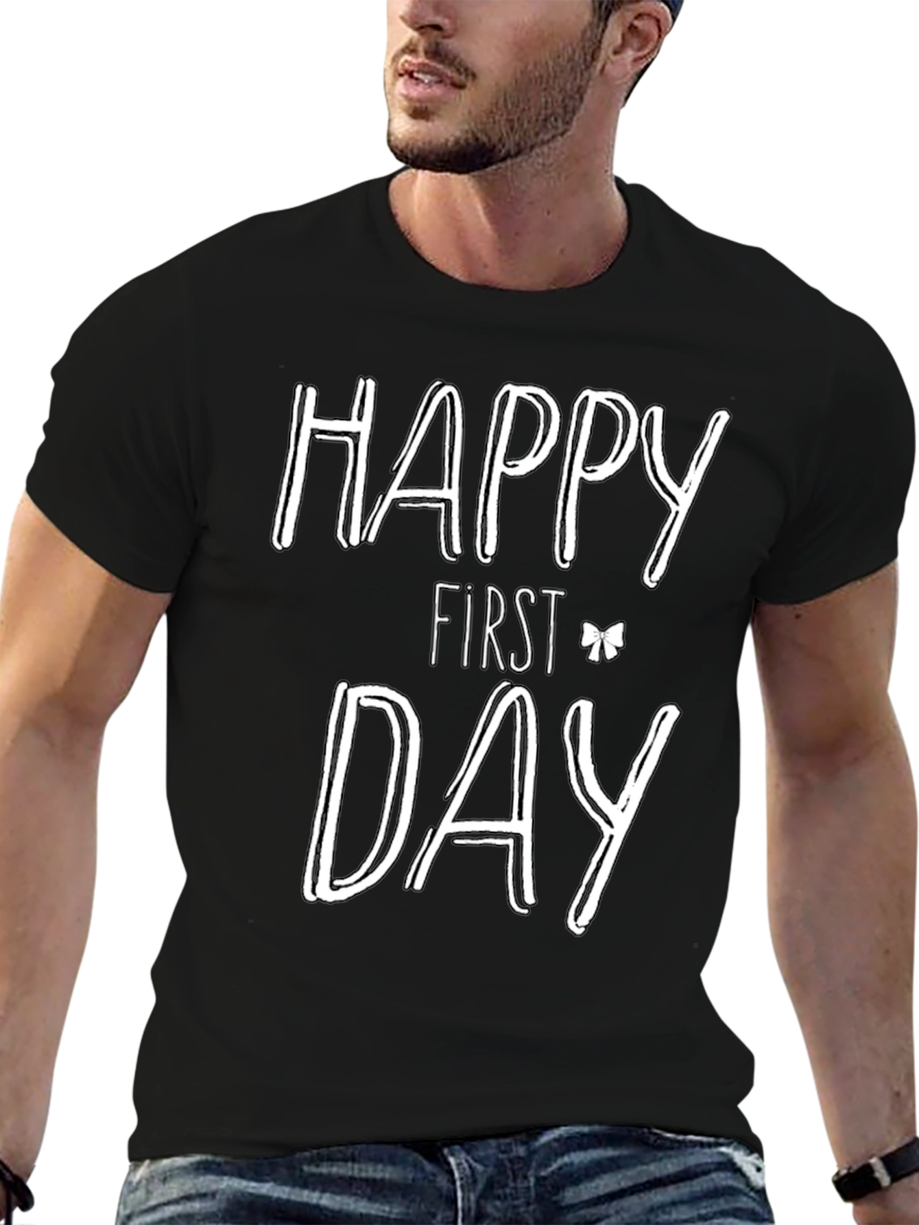 Happy First Day Graphic Tee - Black Cotton T-Shirt
