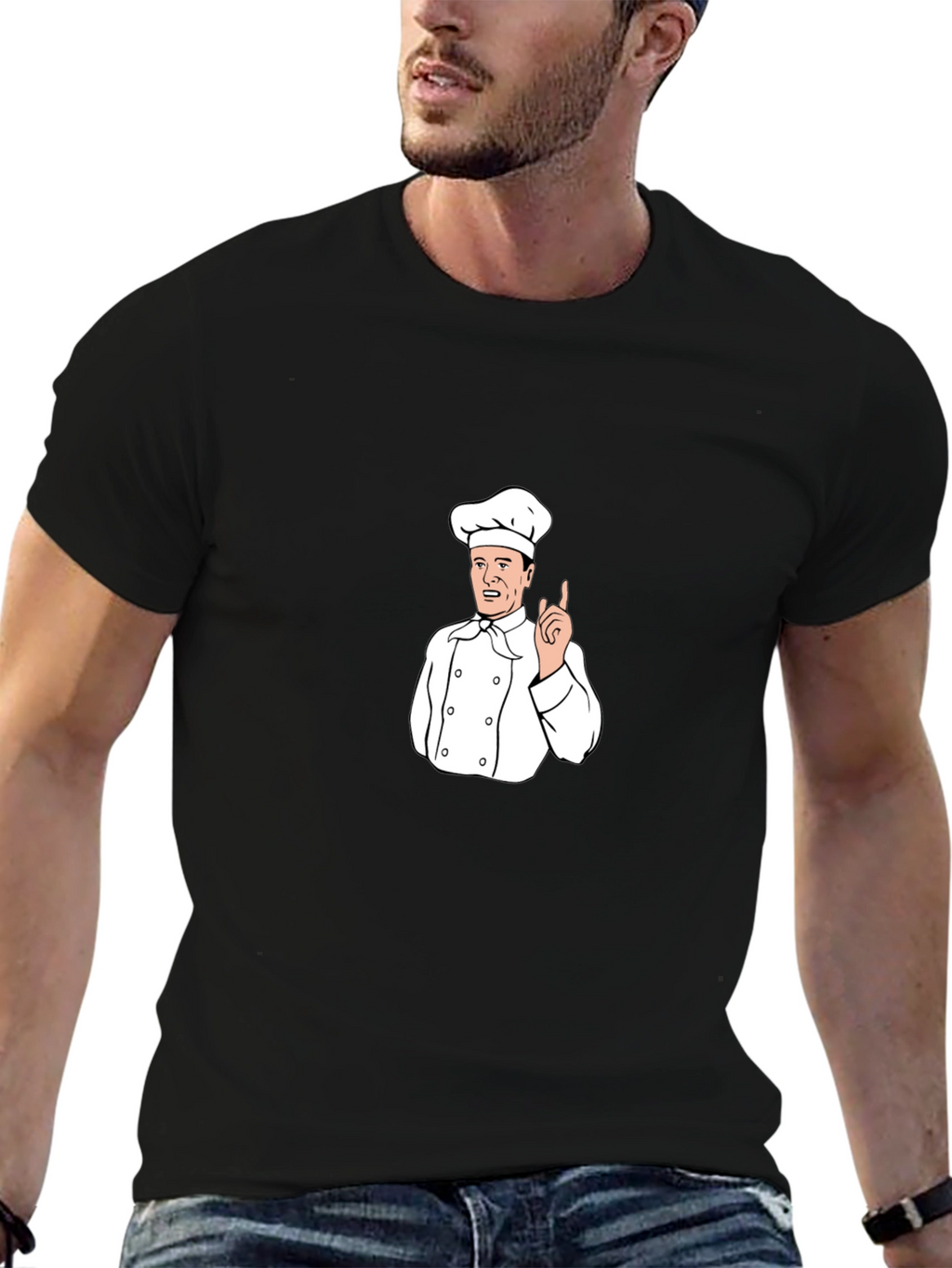 Chef Cartoon Graphic T-Shirt - Black Crew Neck