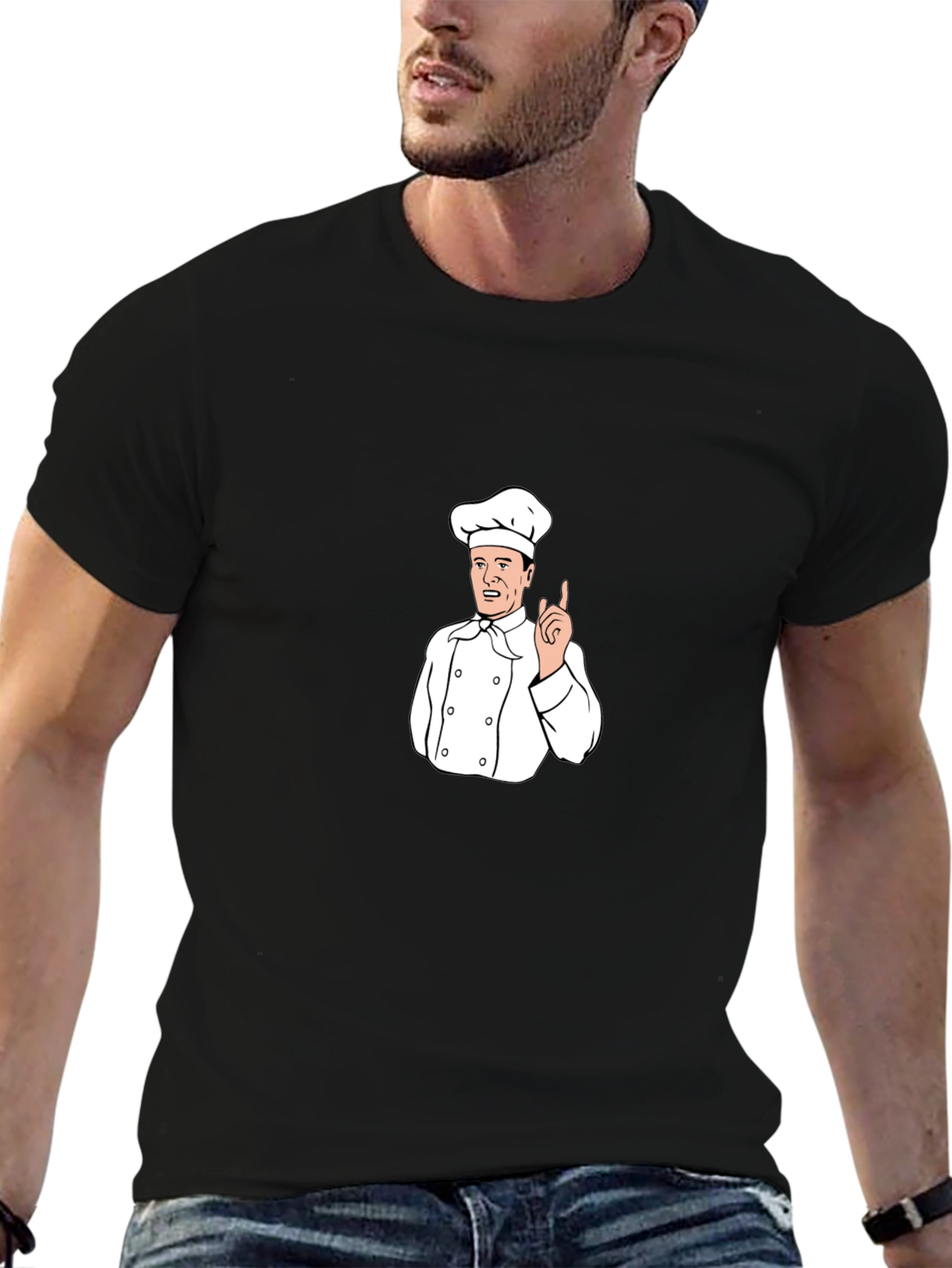 Chef Cartoon Graphic T-Shirt - Black Crew Neck