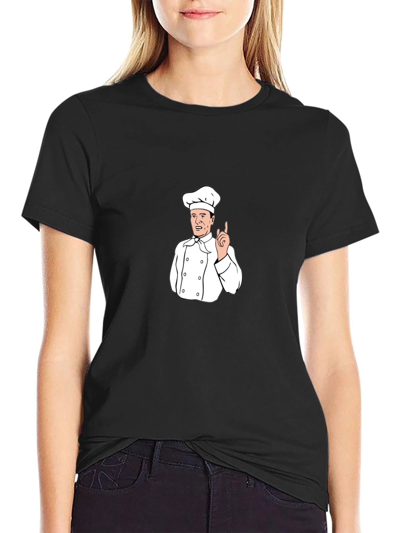 Chef Cartoon Graphic T-Shirt - Black Crew Neck