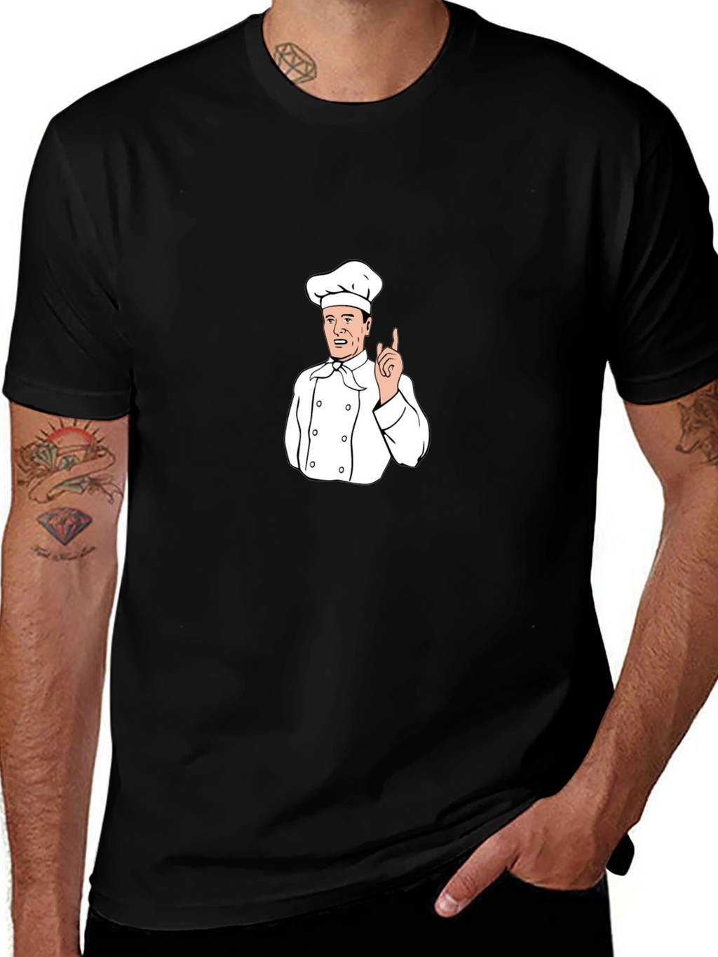 Chef Cartoon Graphic T-Shirt - Black Crew Neck