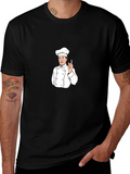 Chef Cartoon Graphic T-Shirt - Black Crew Neck