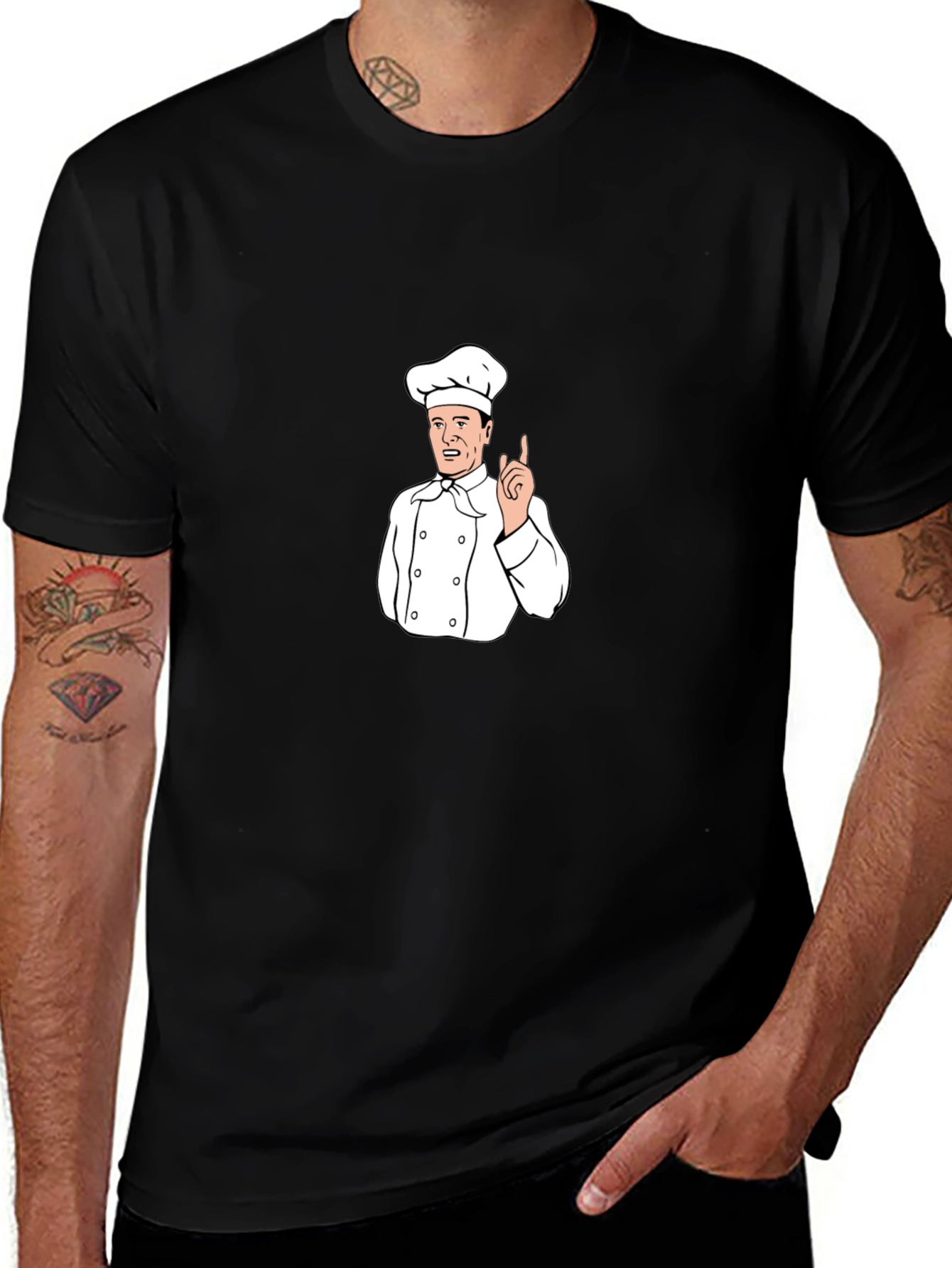 Chef Cartoon Graphic T-Shirt - Black Crew Neck