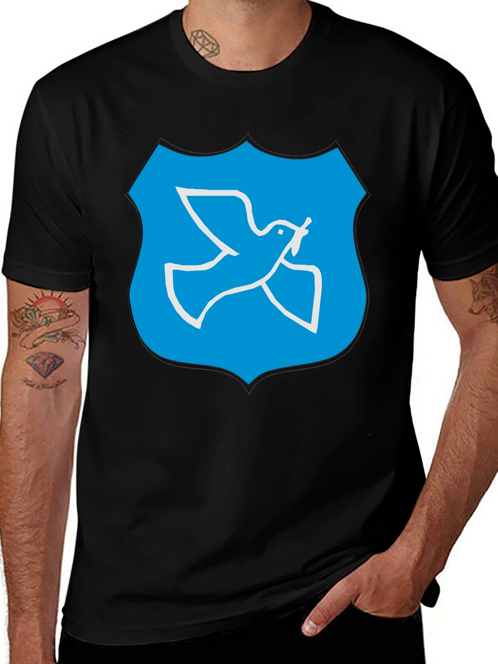 Dove Peace Shield Graphic Black T-Shirt