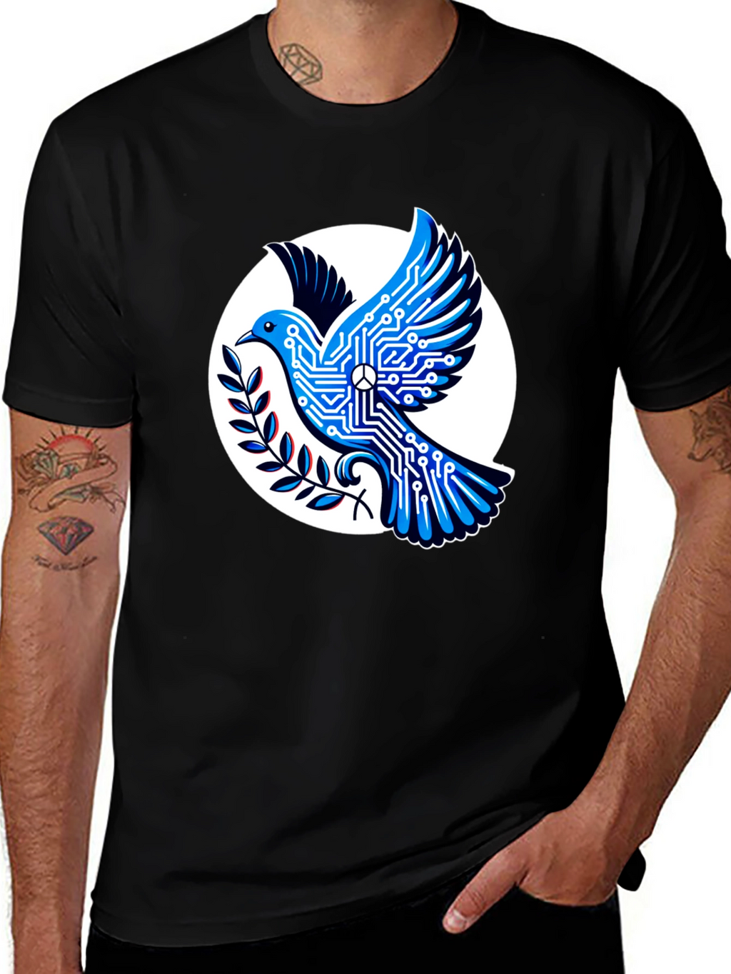 Tech Peace Dove Black T-Shirt
