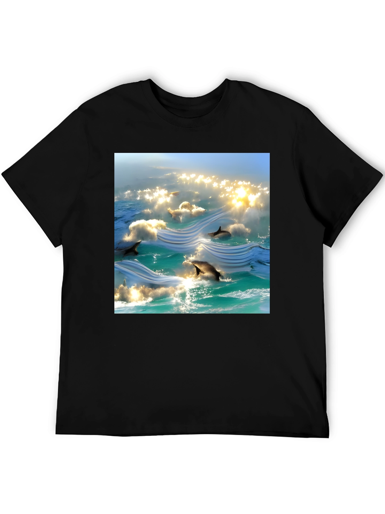 Ocean Dolphins T-Shirt - Black Cotton Tee