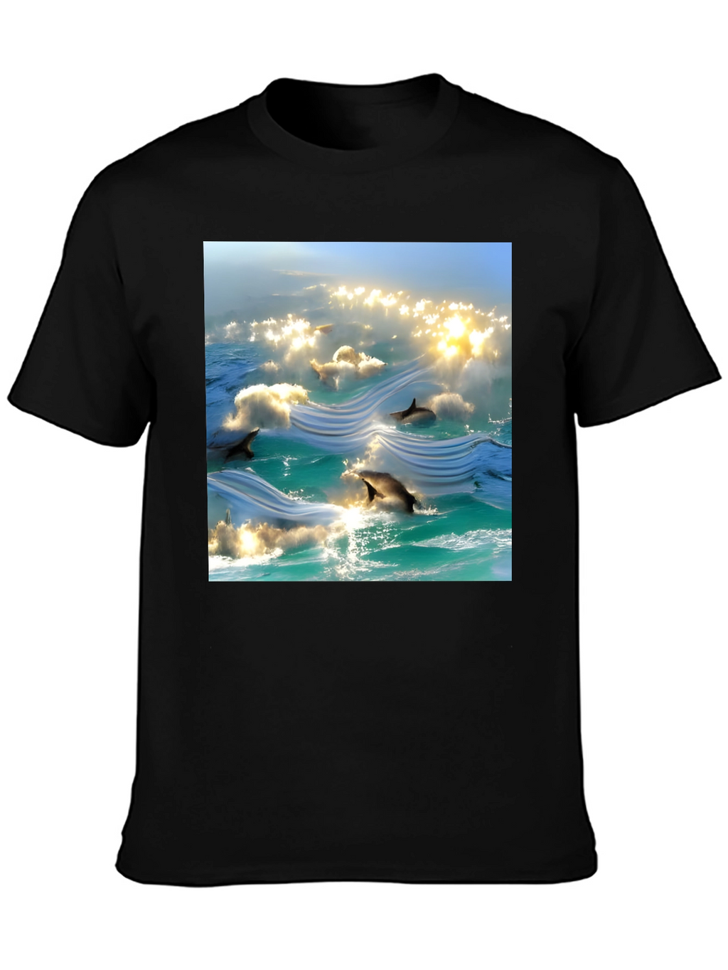 Ocean Dolphins T-Shirt - Black Cotton Tee