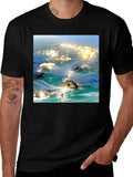 Ocean Dolphins T-Shirt - Black Cotton Tee
