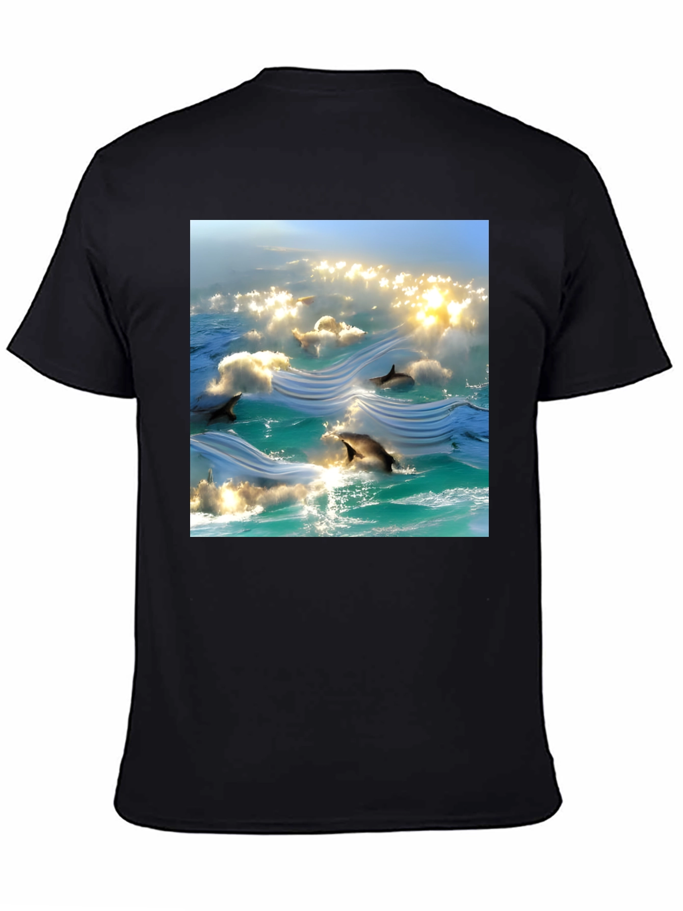 Ocean Dolphins T-Shirt - Black Cotton Tee