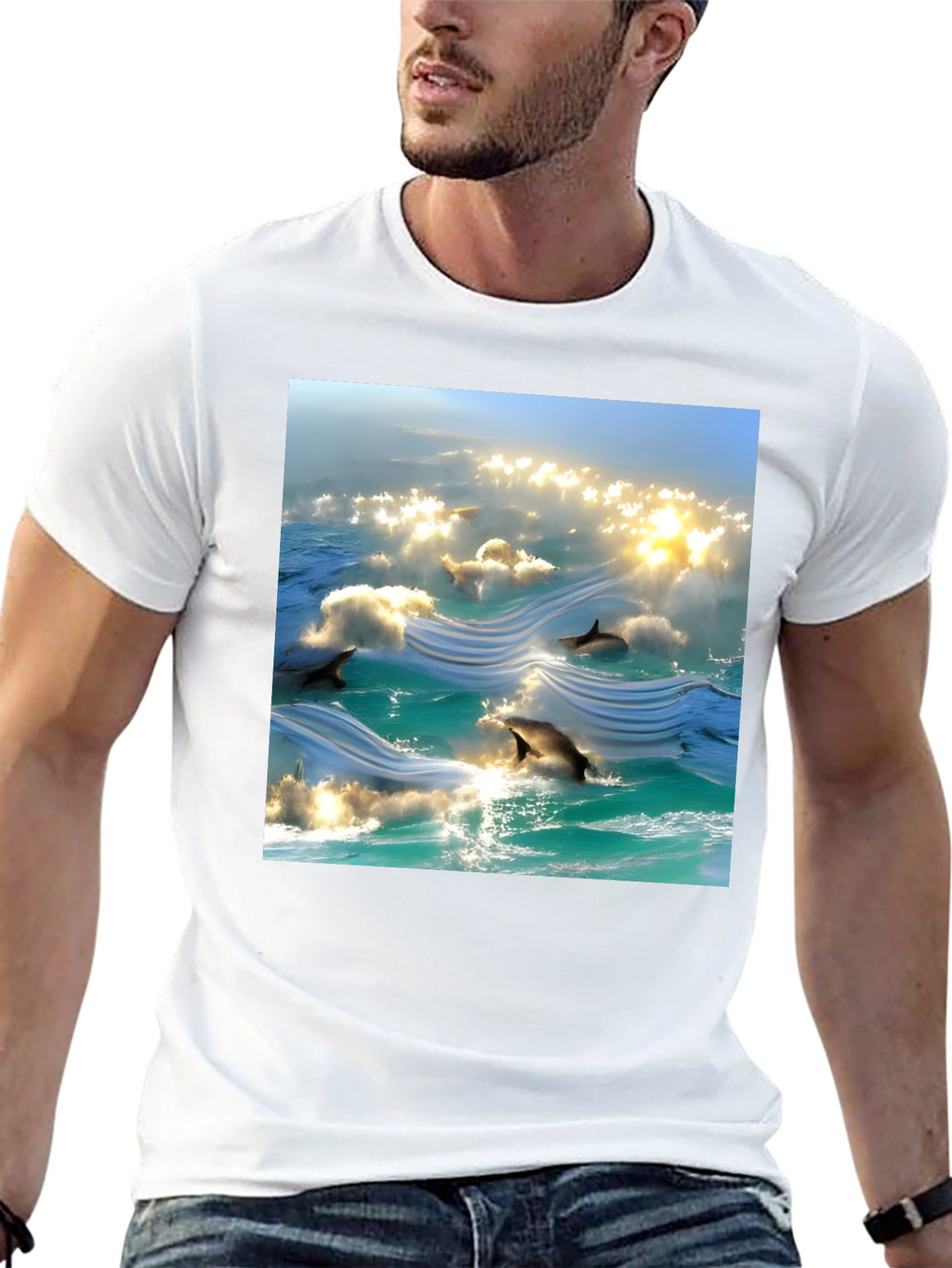 Ocean Dolphins T-Shirt - Black Cotton Tee