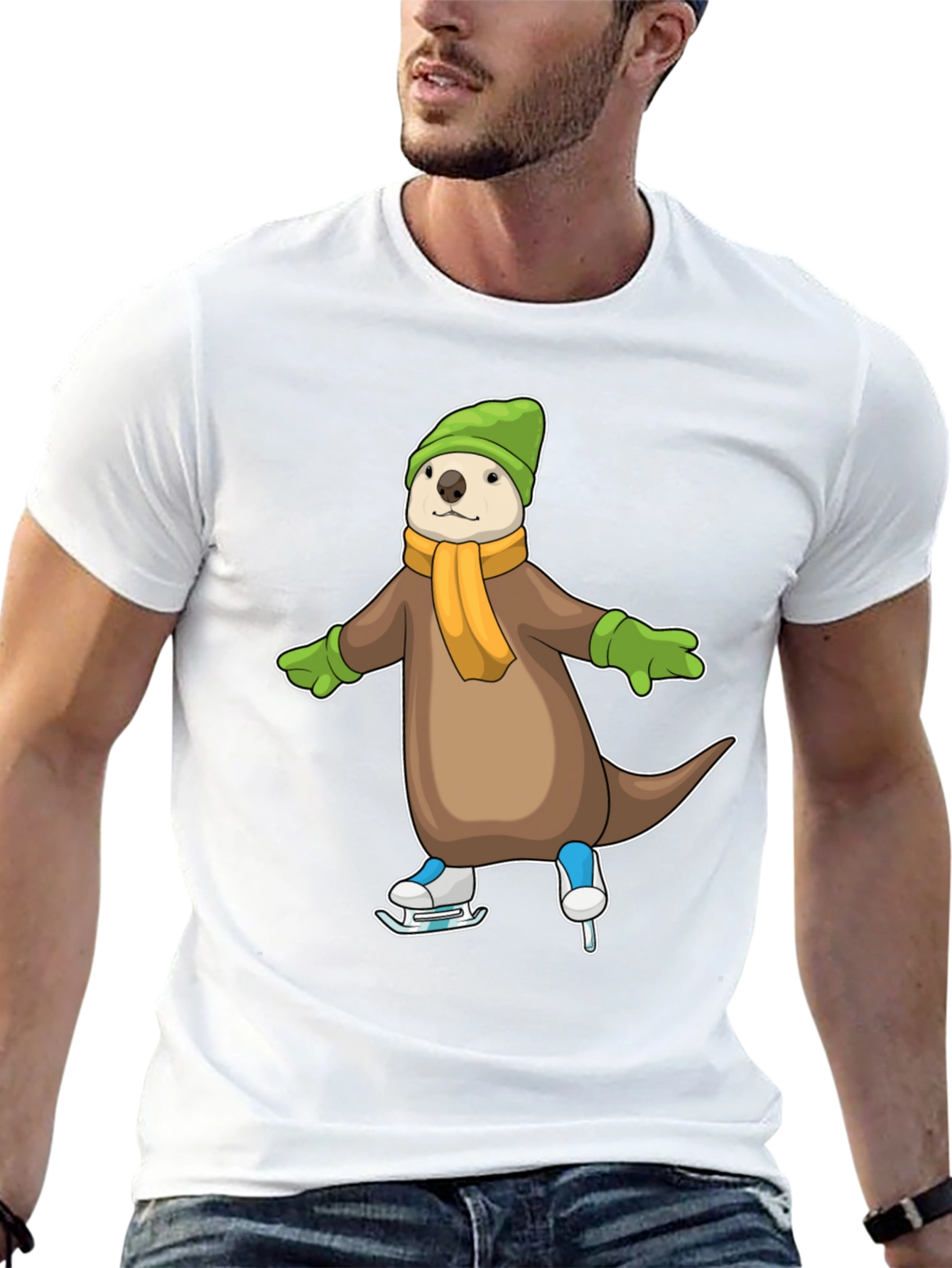 Cute Otter Ice Skating Graphic Tee