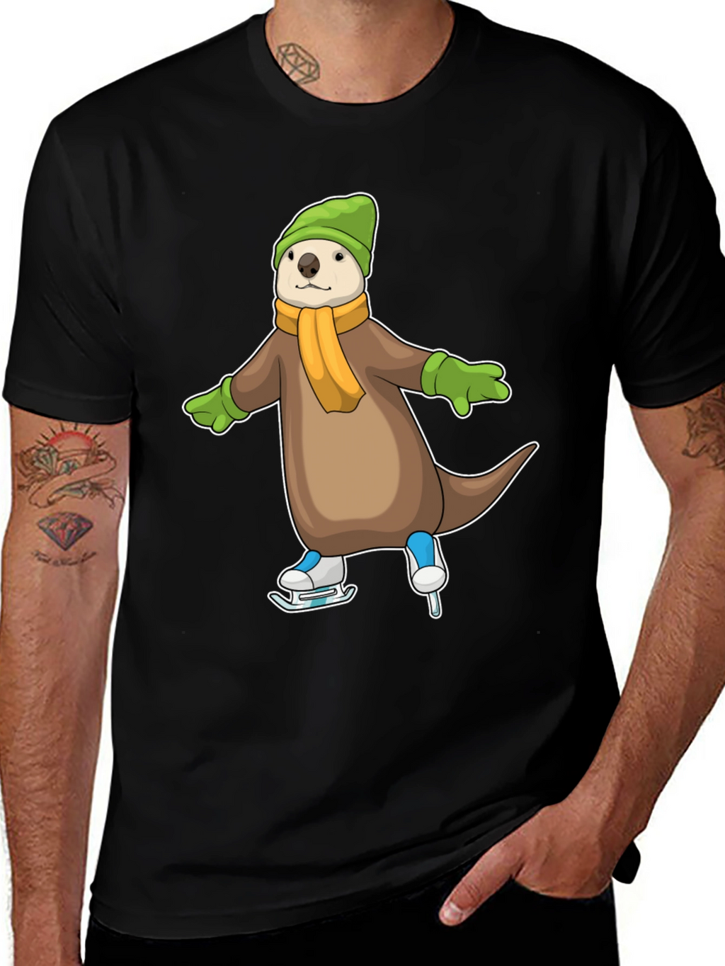 Cute Otter Ice Skating Graphic Tee