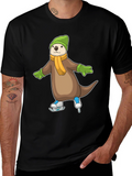 Cute Otter Ice Skating Graphic Tee