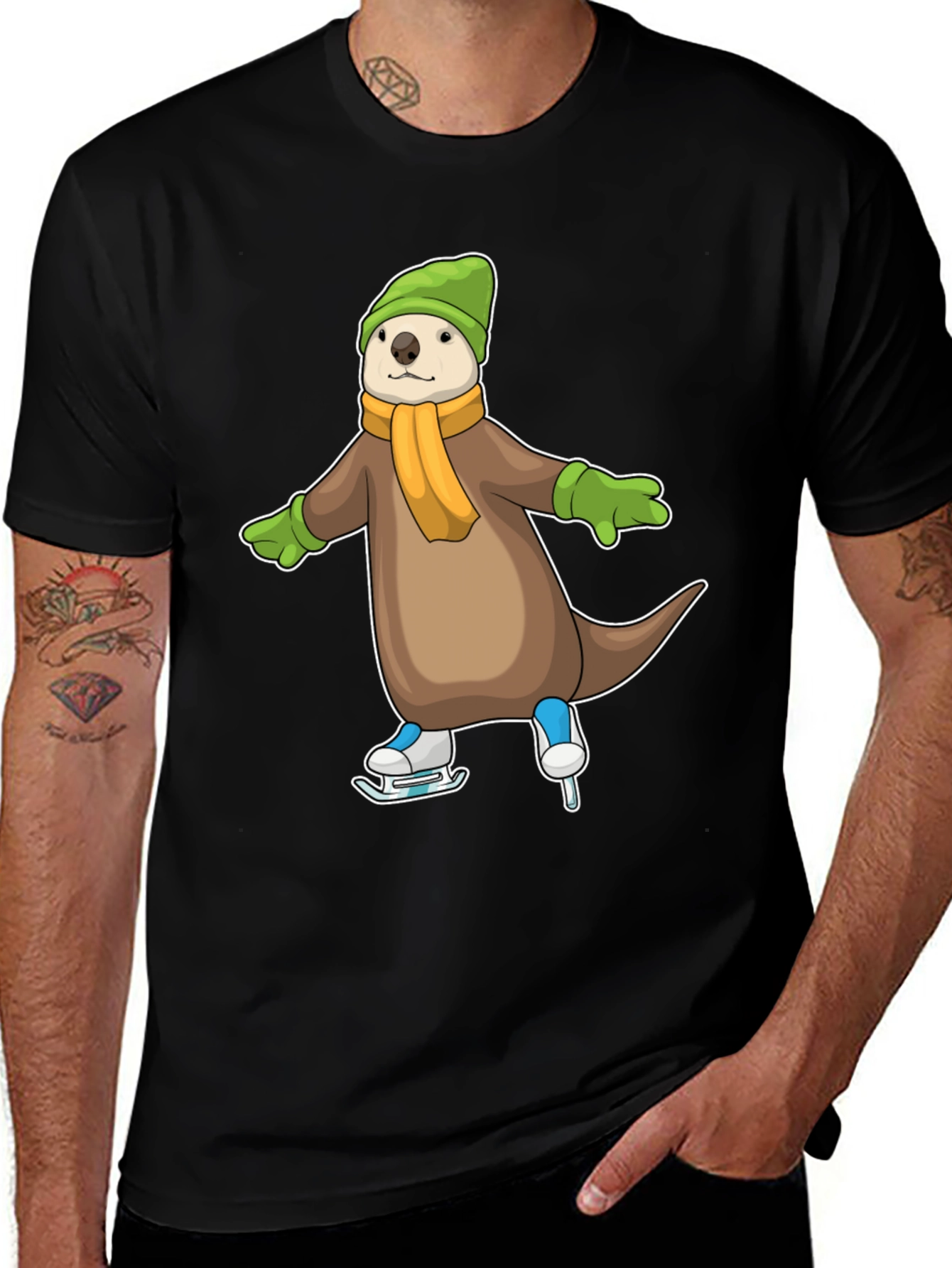 Cute Otter Ice Skating Graphic Tee