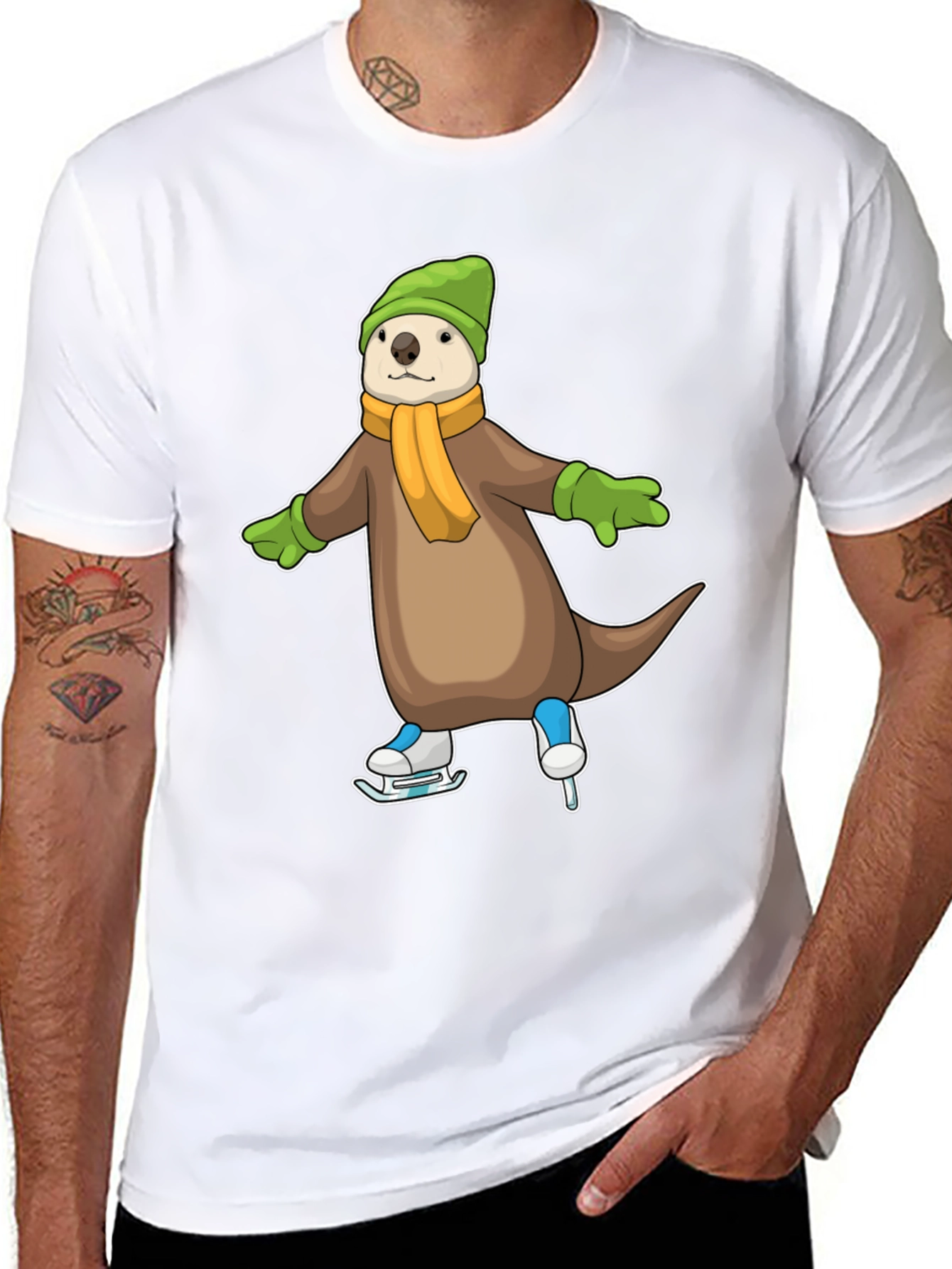 Cute Otter Ice Skating Graphic Tee