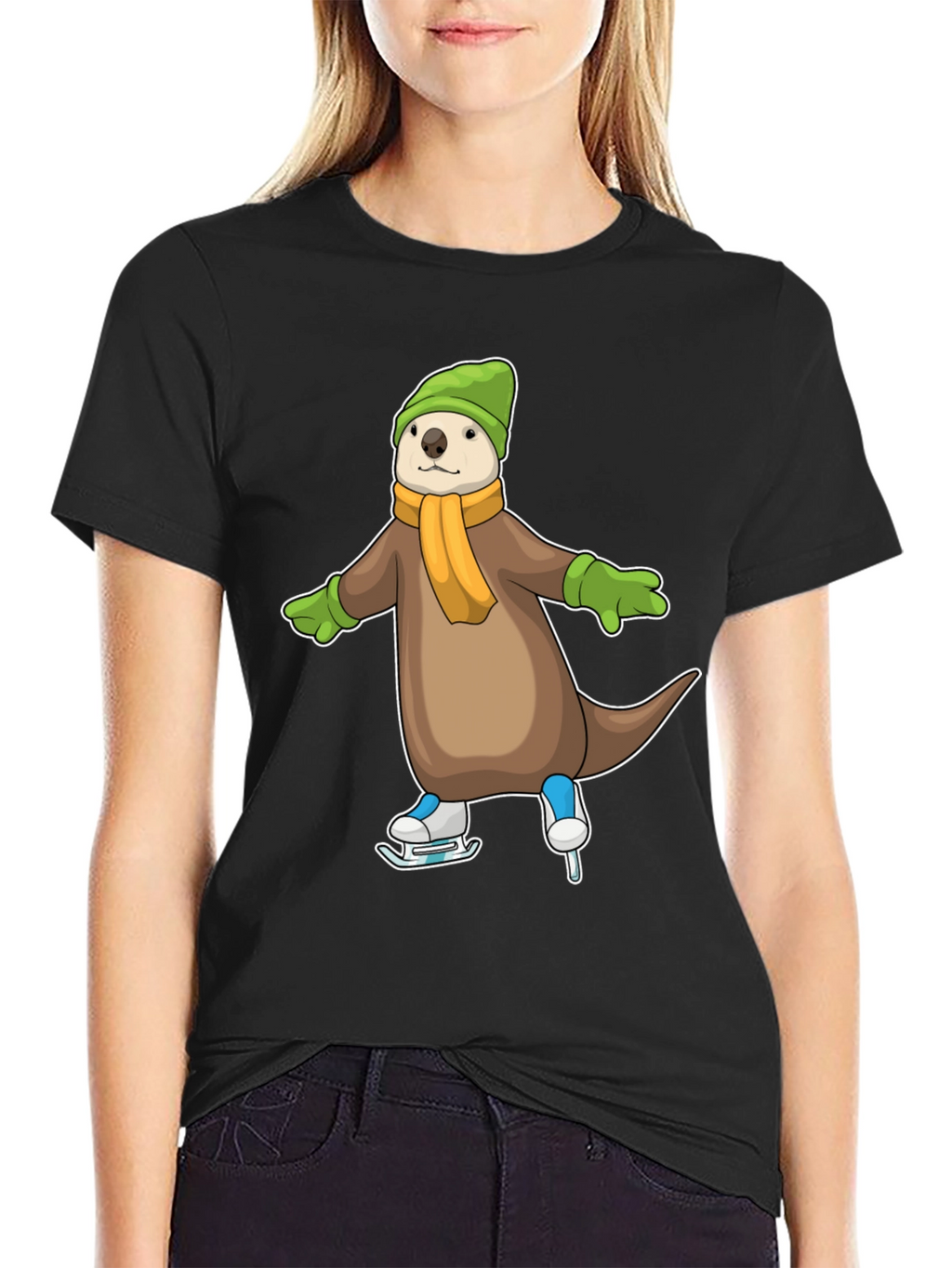 Cute Otter Ice Skating Graphic Tee