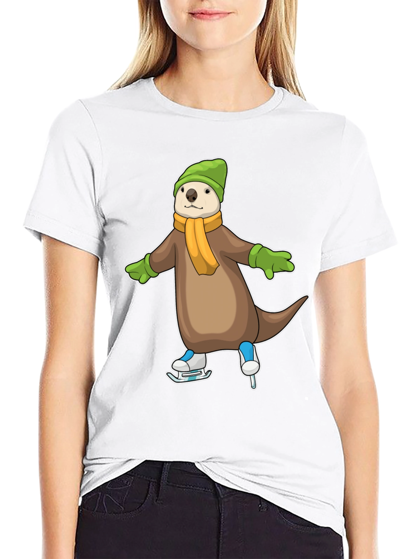 Cute Otter Ice Skating Graphic Tee