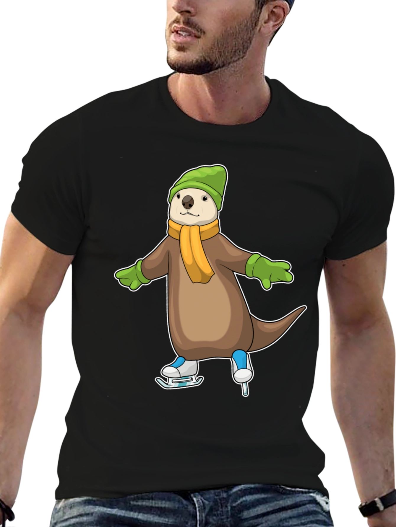 Cute Otter Ice Skating Graphic Tee