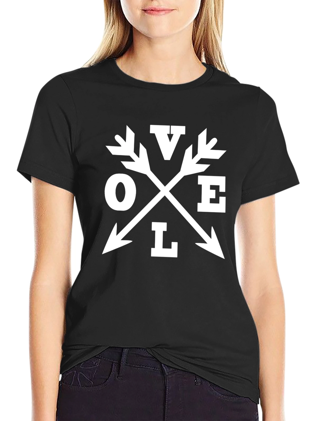 Love Arrow Graphic Print Black Tee Shirt