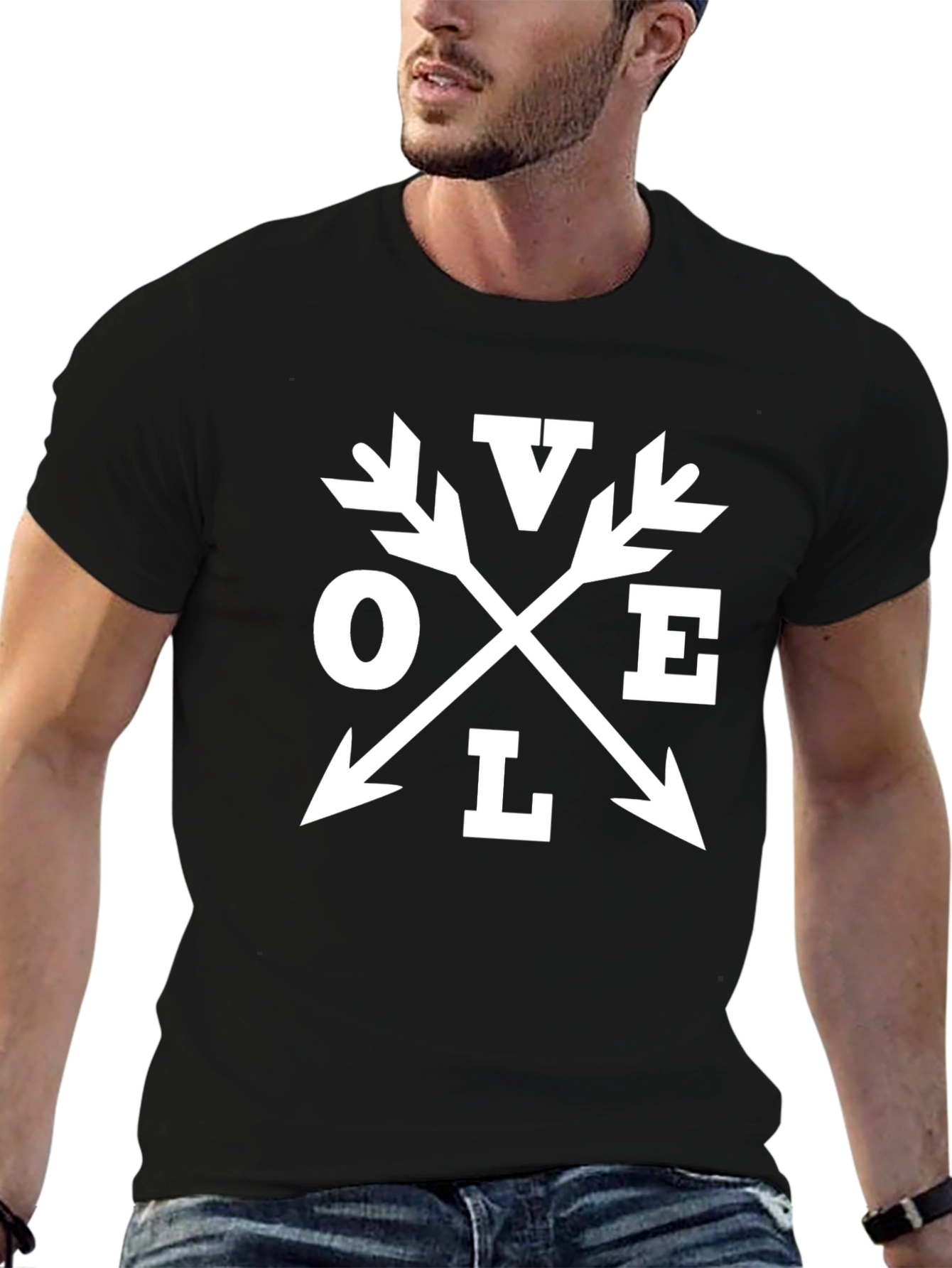 Love Arrow Graphic Print Black Tee Shirt