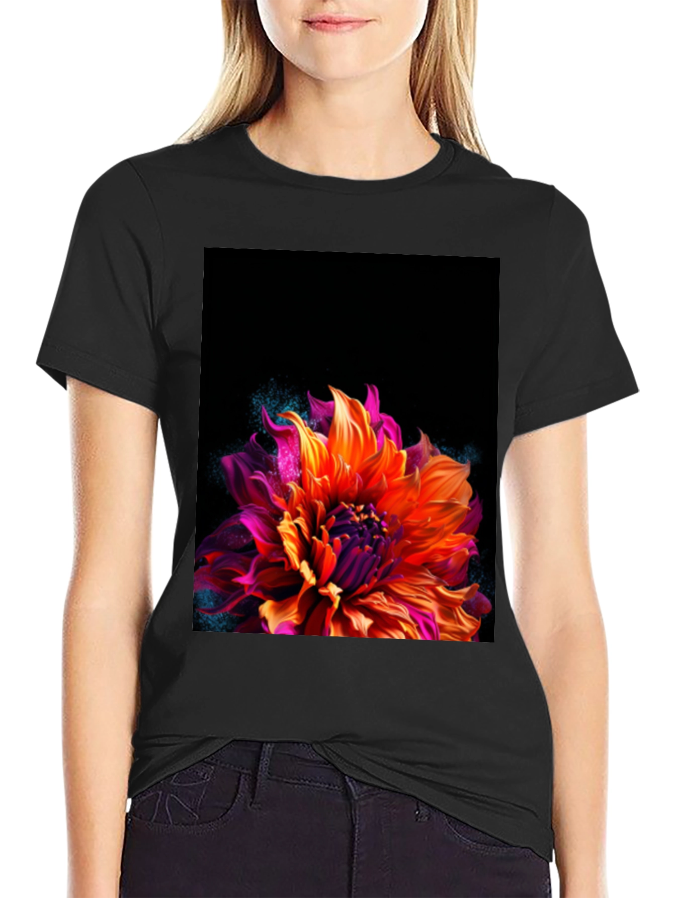 Floral Graphic Black Tee