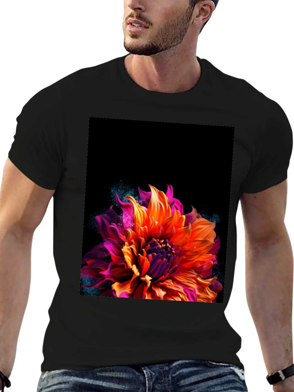 Floral Graphic Black Tee