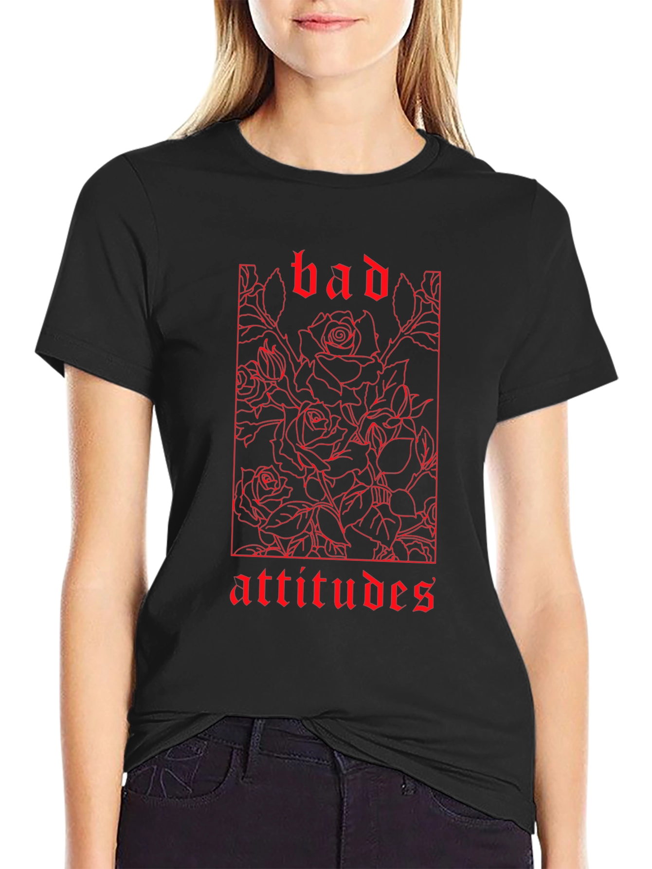 Bad Attitudes Rose Graphic Black T-Shirt