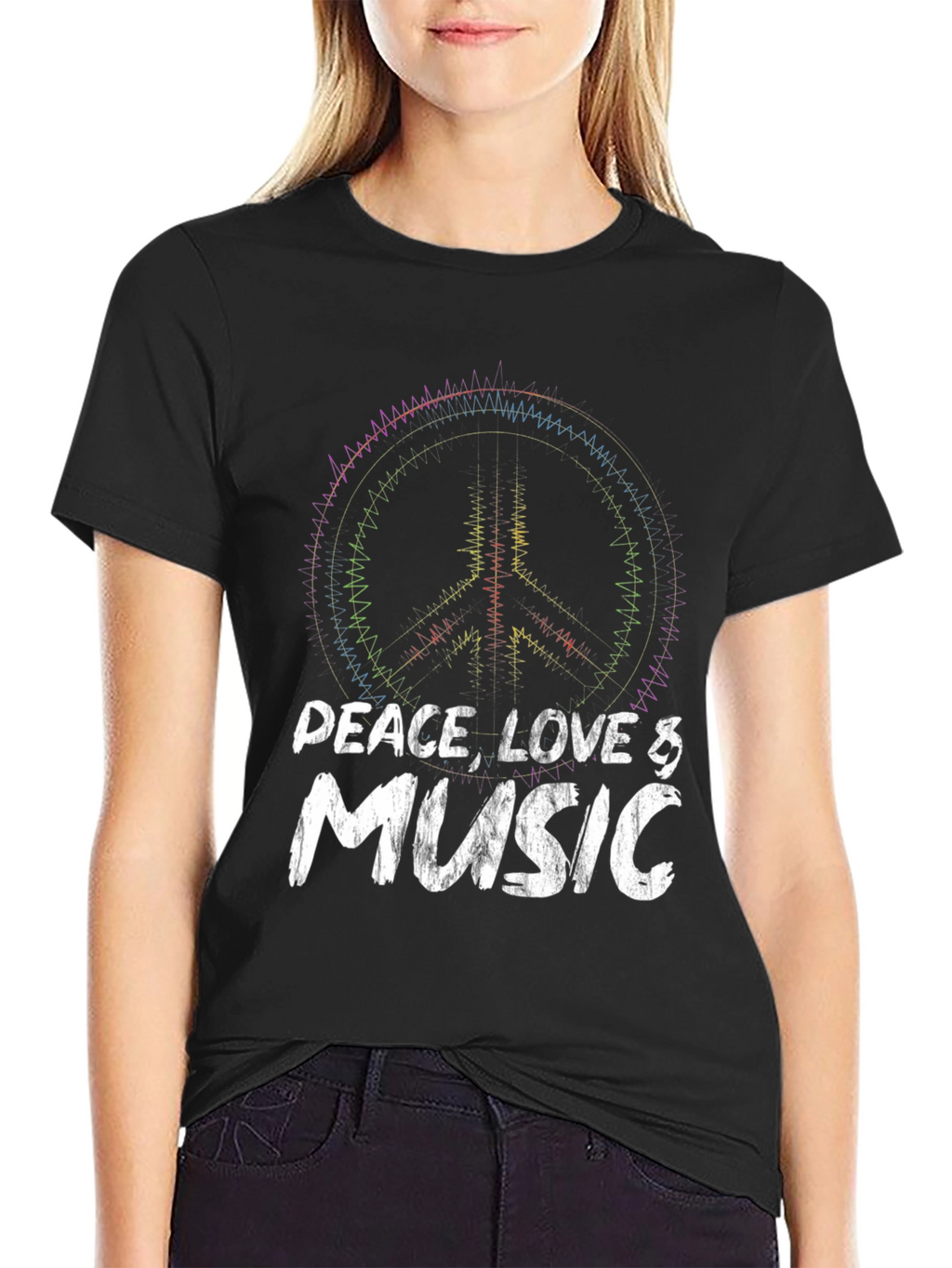 Peace Love Music Black Graphic T-Shirt