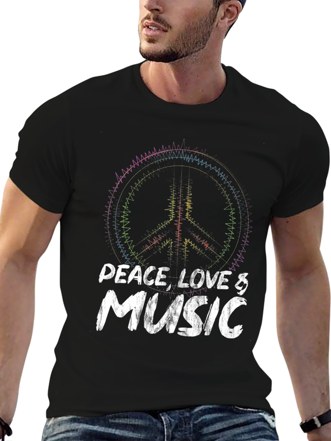 Peace Love Music Black Graphic T-Shirt