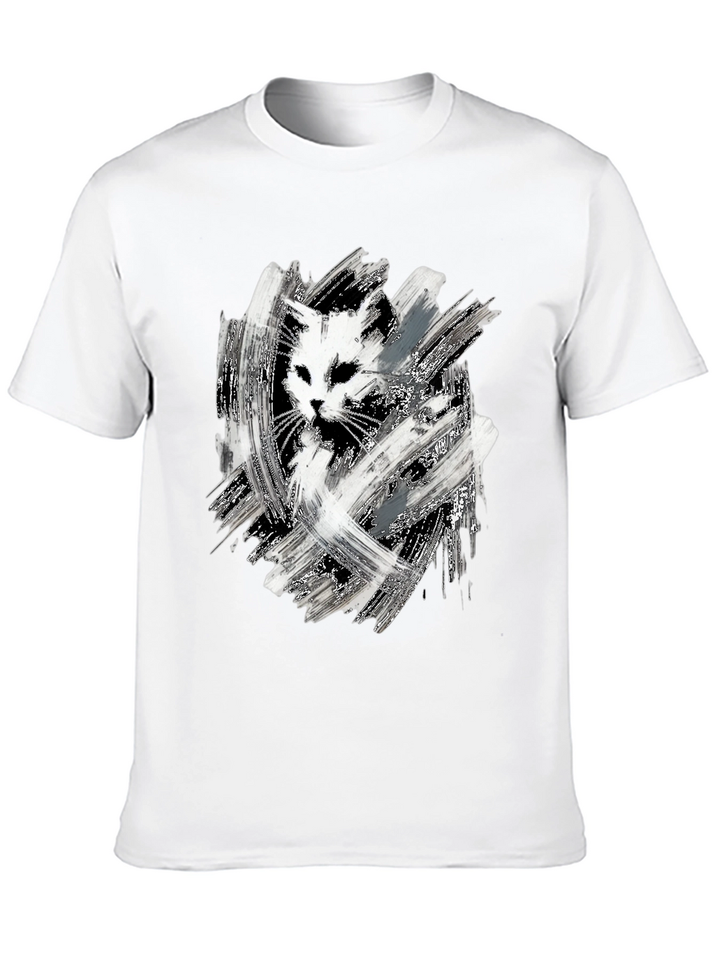 Abstract Cat Print Black T-Shirt