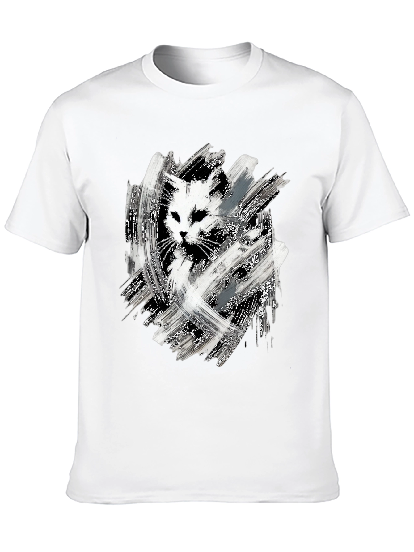 Abstract Cat Print Black T-Shirt