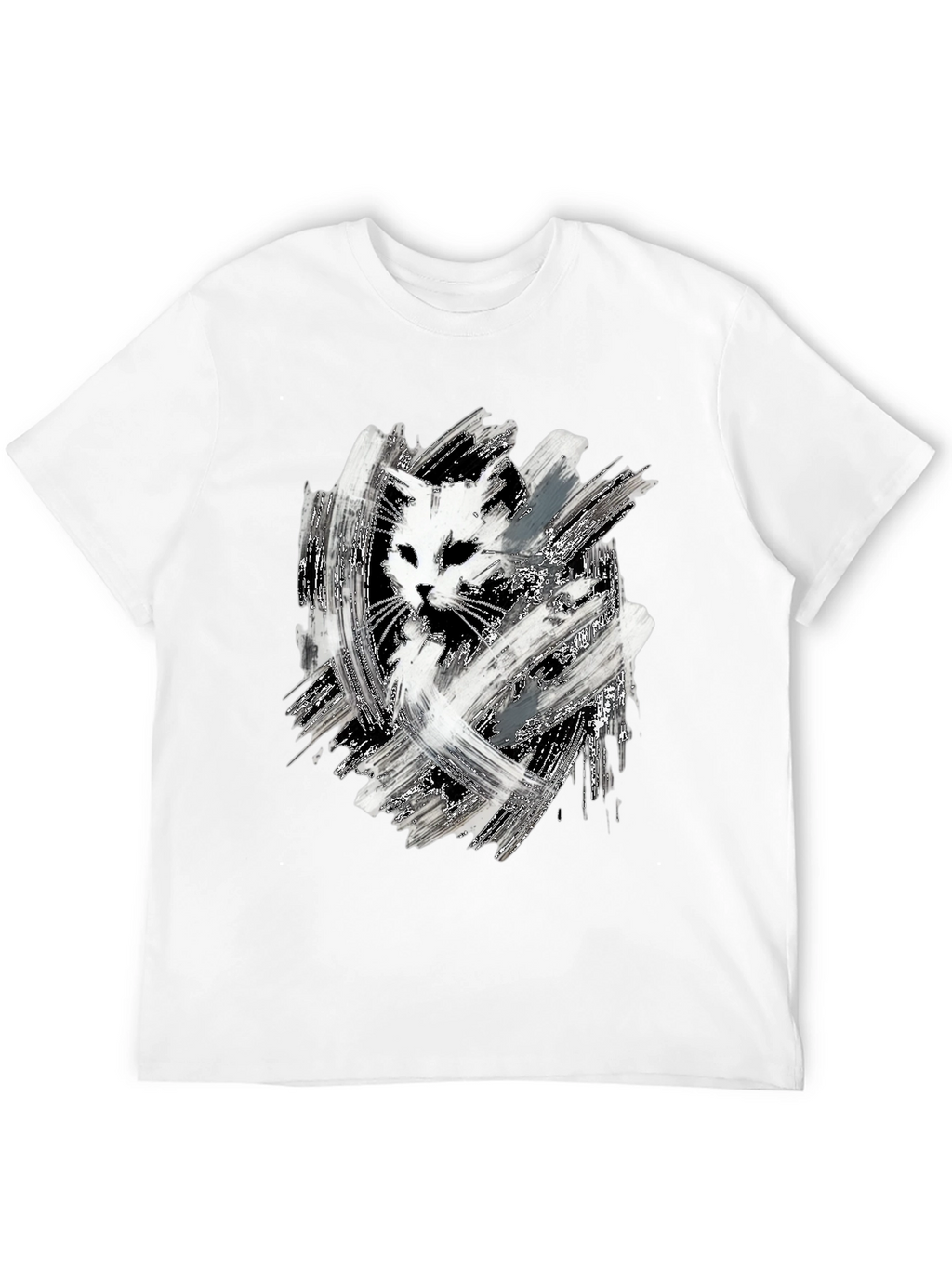 Abstract Cat Print Black T-Shirt