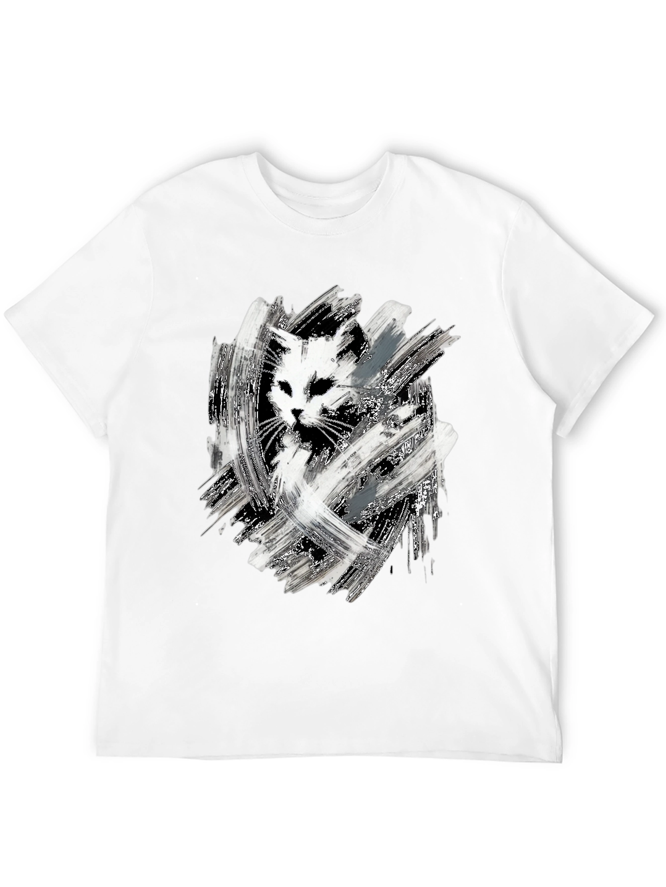 Abstract Cat Print Black T-Shirt