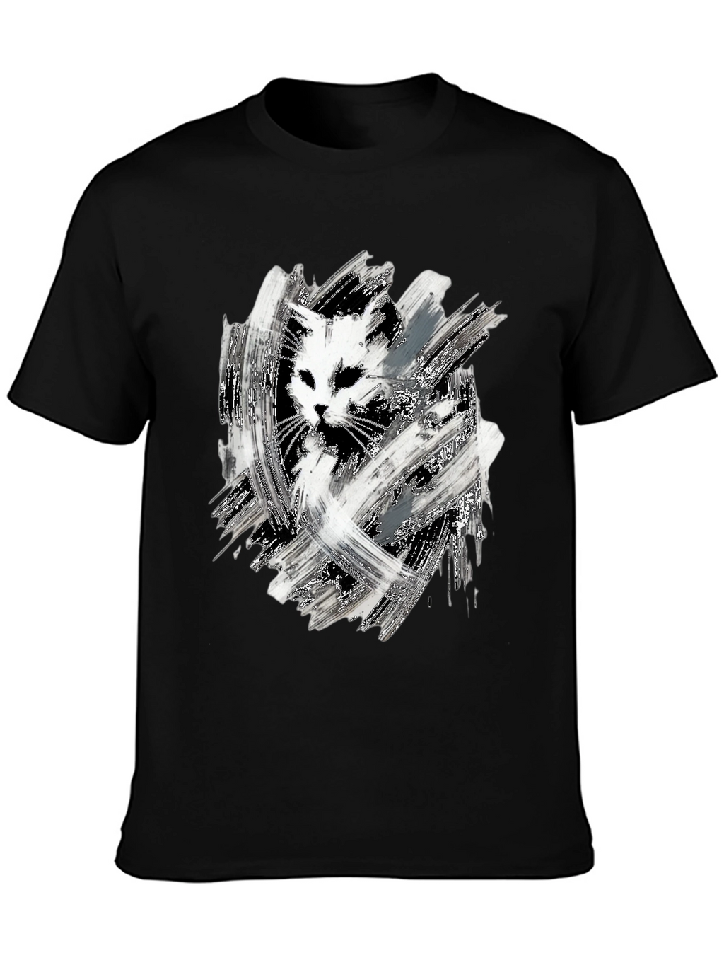 Abstract Cat Print Black T-Shirt