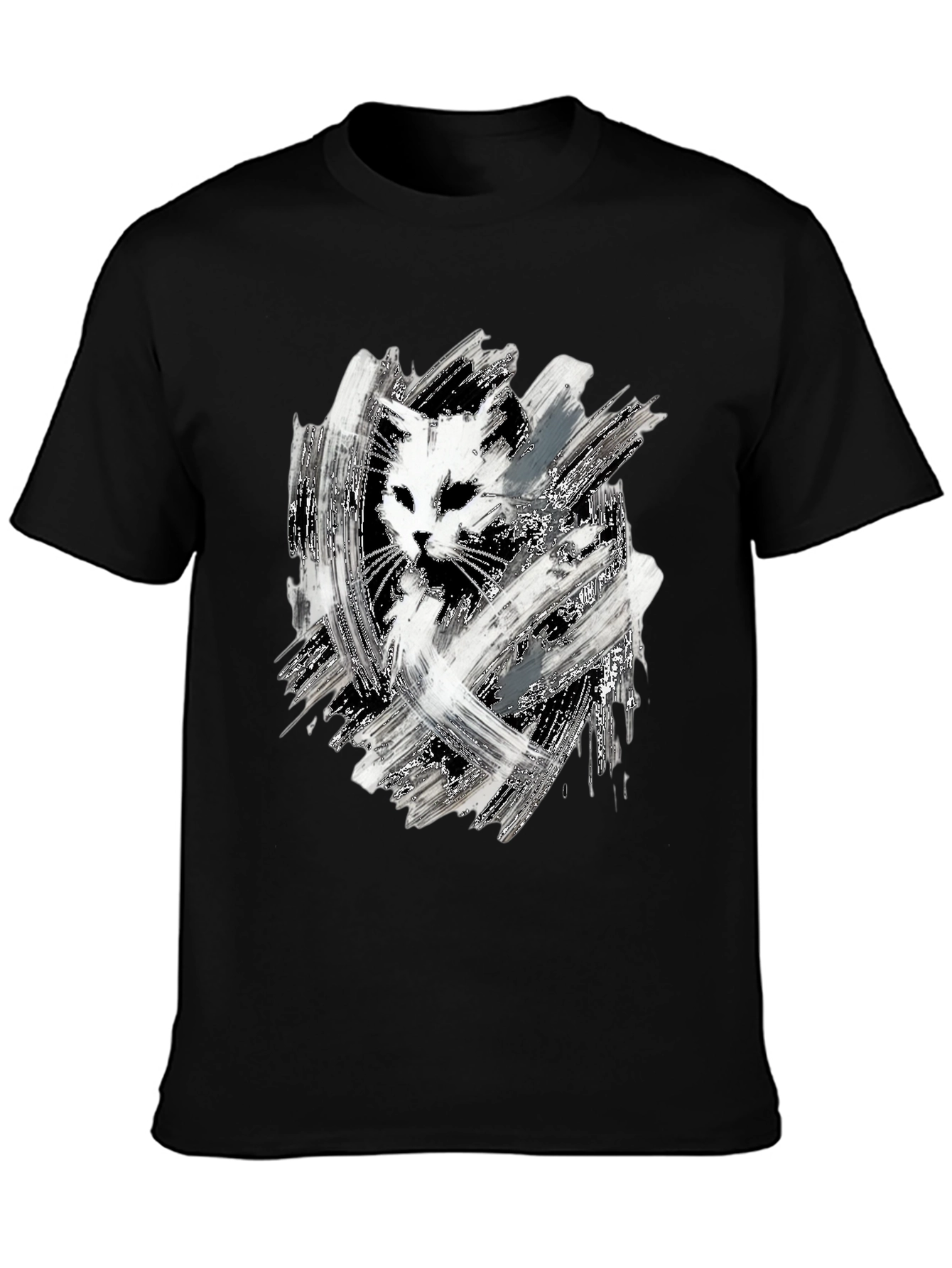 Abstract Cat Print Black T-Shirt