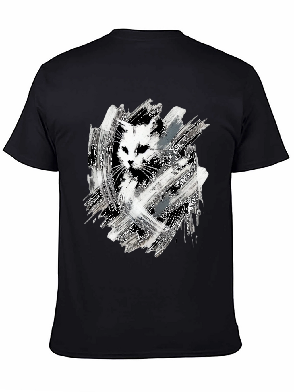Abstract Cat Print Black T-Shirt